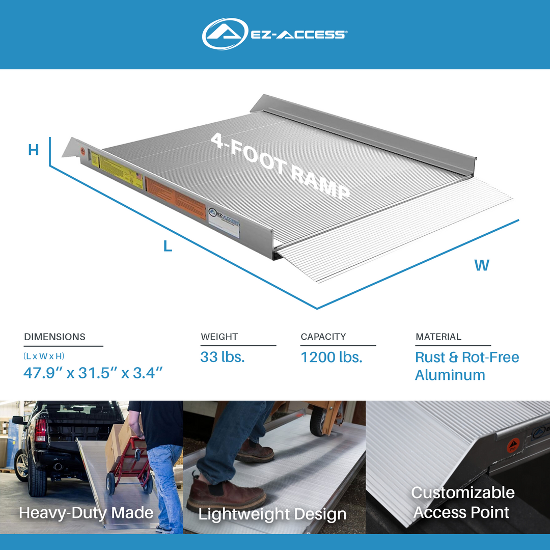 EZ-ACCESS TRAVERSE 4 Foot Walk Ramp w/Textured Surface & Hook/Strap Attachment - VMInnovations