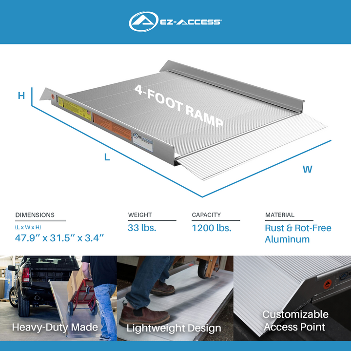 EZ-ACCESS TRAVERSE 4 Foot Walk Ramp w/Textured Surface & Hook/Strap Attachment - VMInnovations
