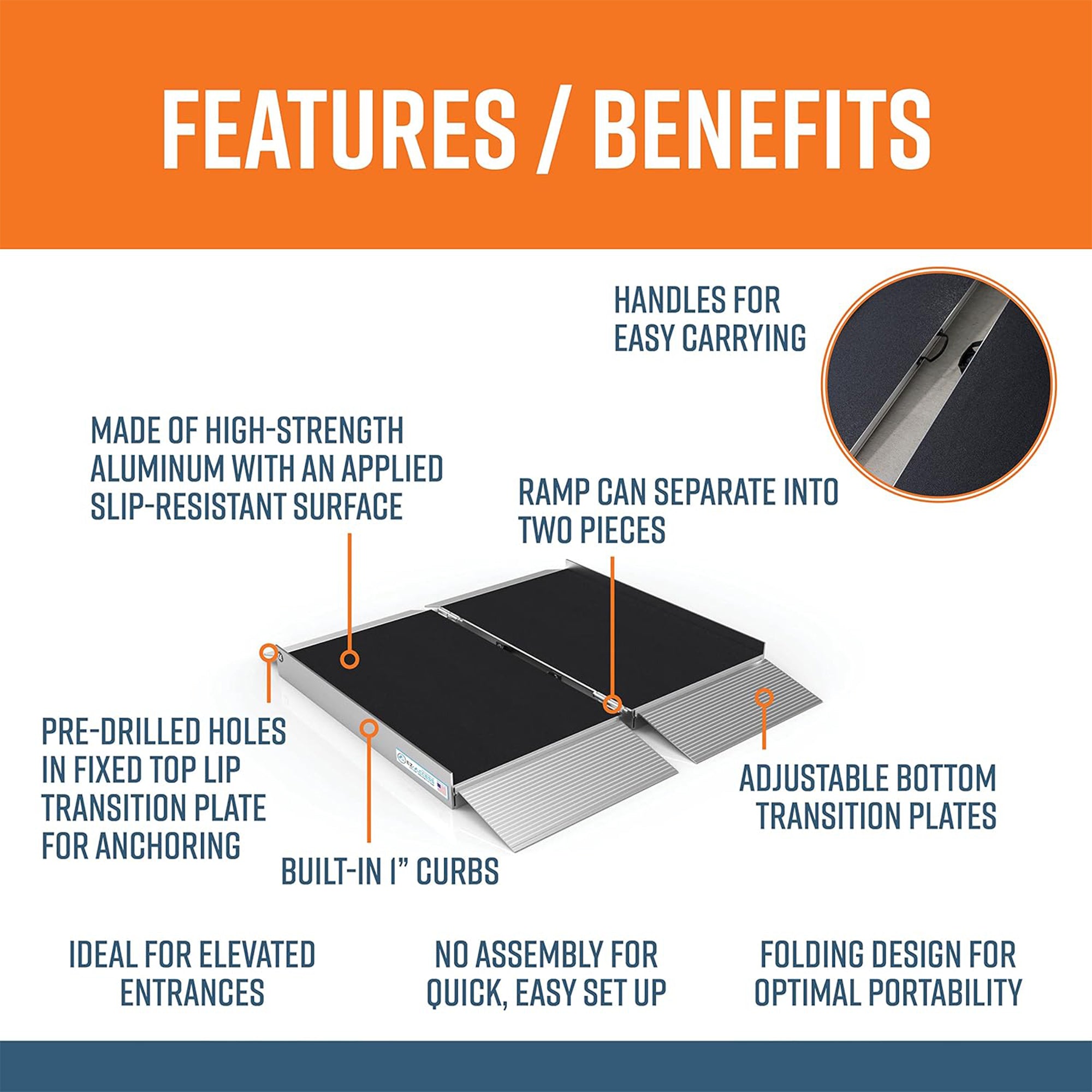 EZ-Access 3 Foot Suitcase Portable Ramp w/Surface That Resists Slips (Open Box) - VMInnovations