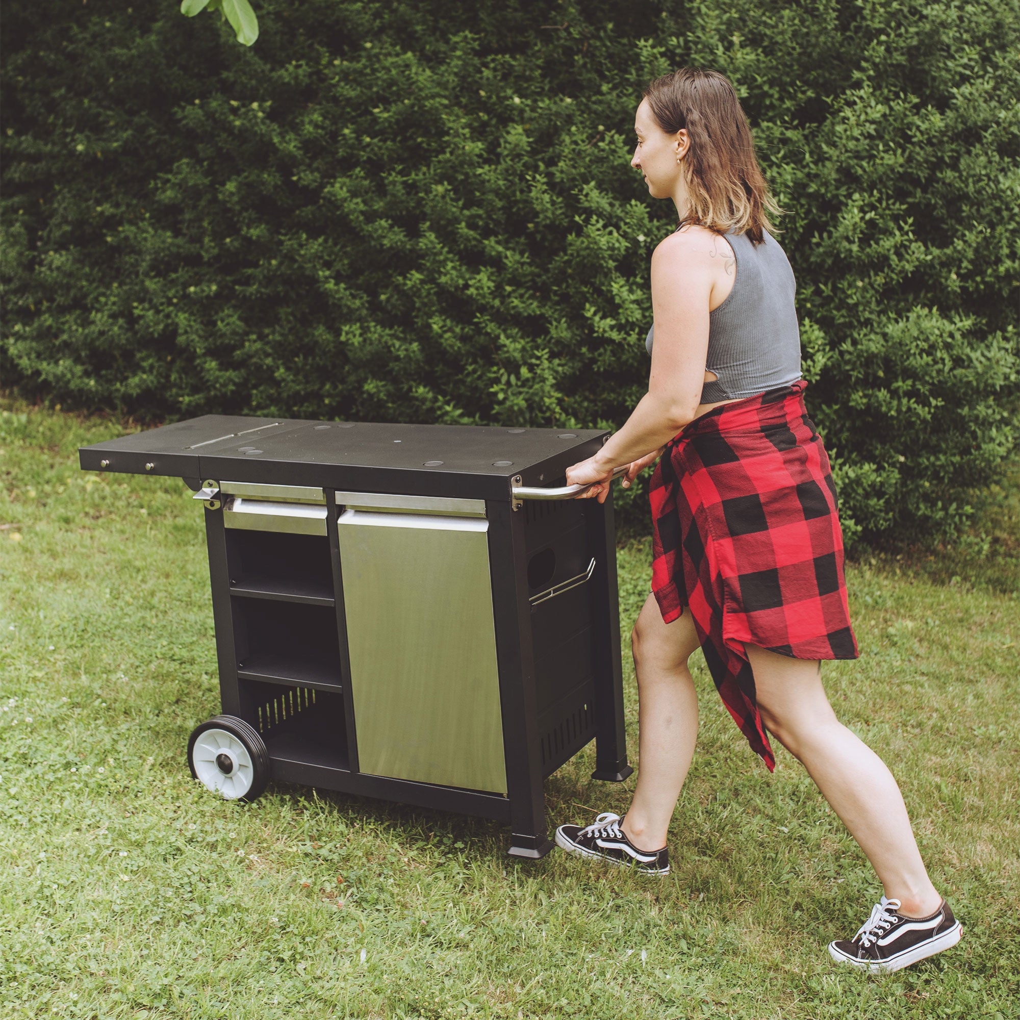 Razor Universal Rolling Prep Cart and 25 Inch Double Burner LP Propane Gas Grill - VMInnovations