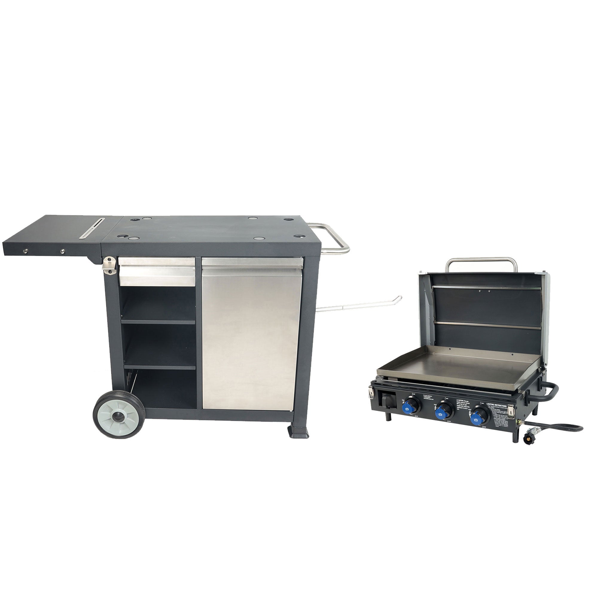 Razor Universal Rolling Prep Cart and 34.5 In Triple Burner LP Propane Gas Grill - VMInnovations