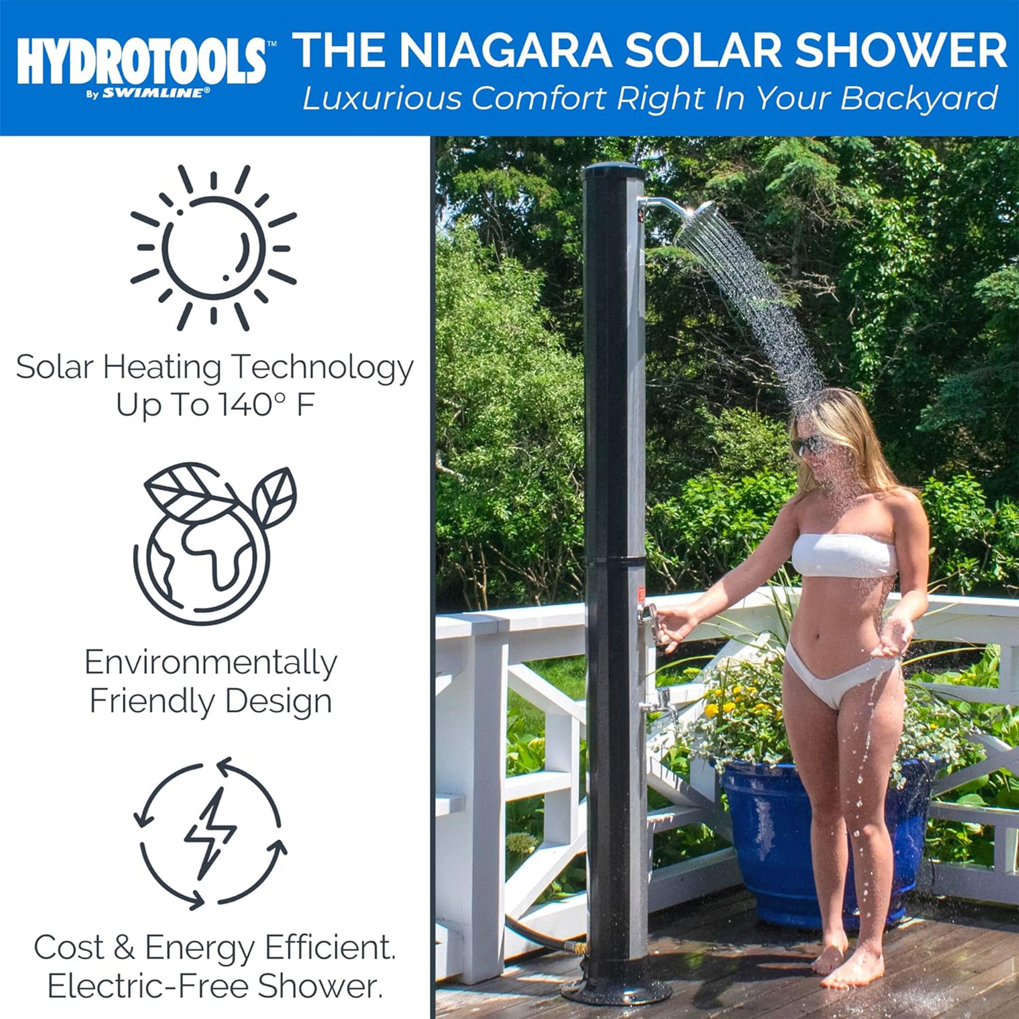 Swimline HydroTools Niagara Rainfall 7 Foot Adjustable Outdoor Solar Shower - VMInnovations