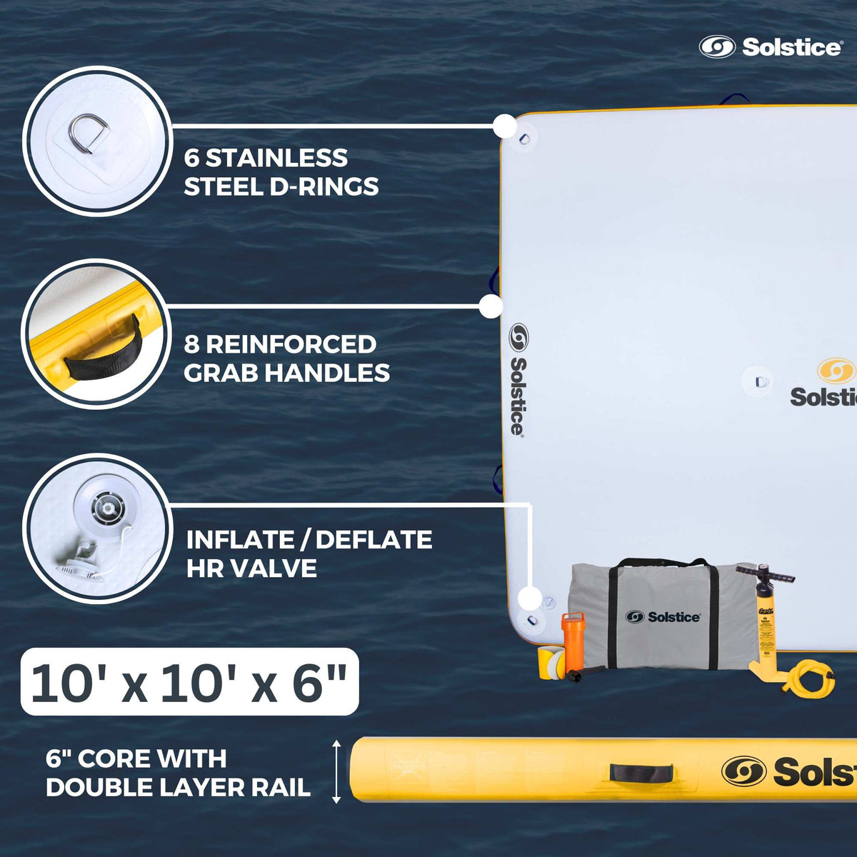 Solstice 10' x 10' Inflatable Dock Rafting Platform w/Pump & Bag (Open Box)