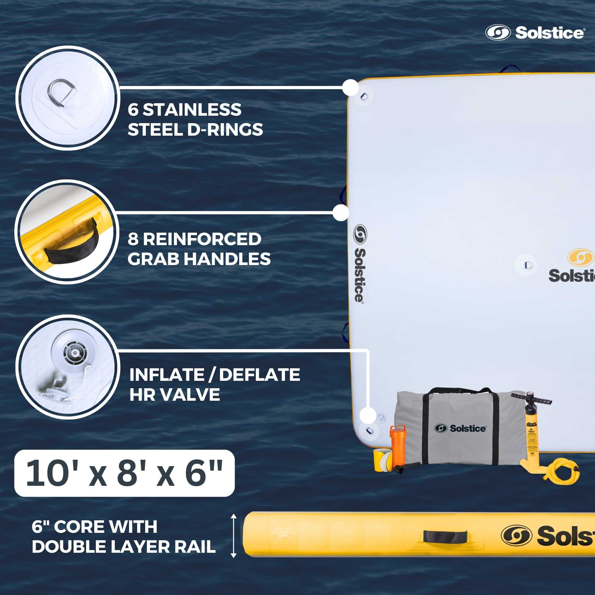 Solstice 10'x8' Inflatable Floating Dock Rafting Platform w/Pump & Bag(Open Box) - VMInnovations