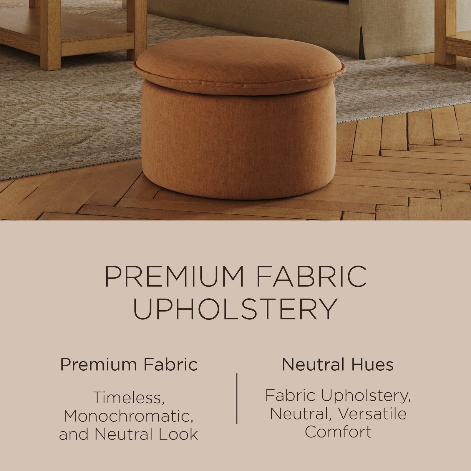 Maven Lane Lyra Contemporary Ottoman in Clay Fabric Upholstery - VMInnovations