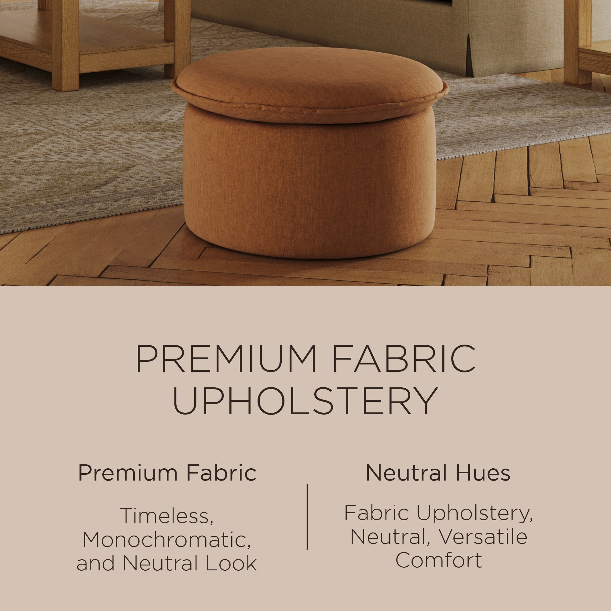 Maven Lane Lyra Contemporary Ottoman in Clay Fabric Upholstery (Open Box) - VMInnovations