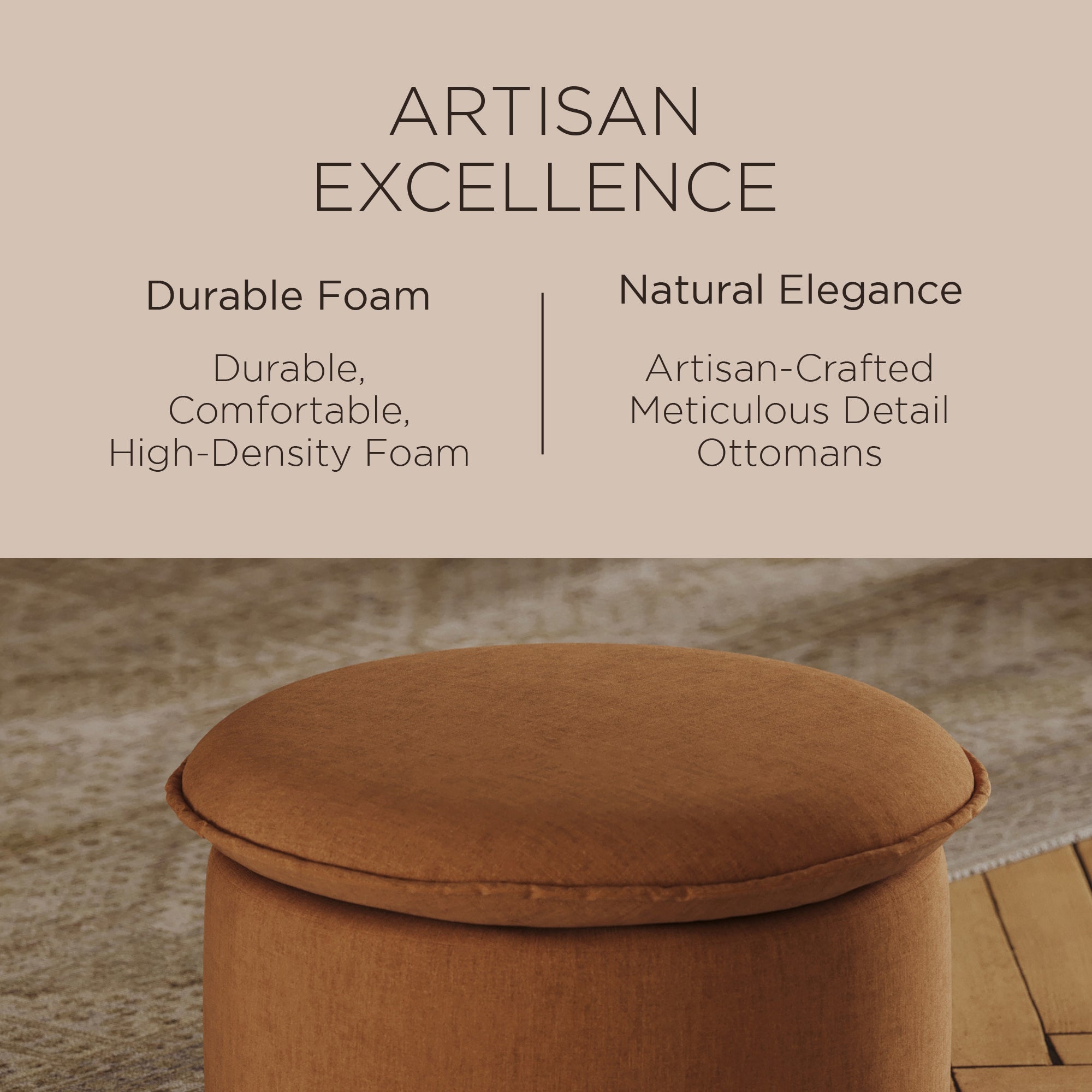 Maven Lane Lyra Contemporary Ottoman in Clay Fabric Upholstery - VMInnovations