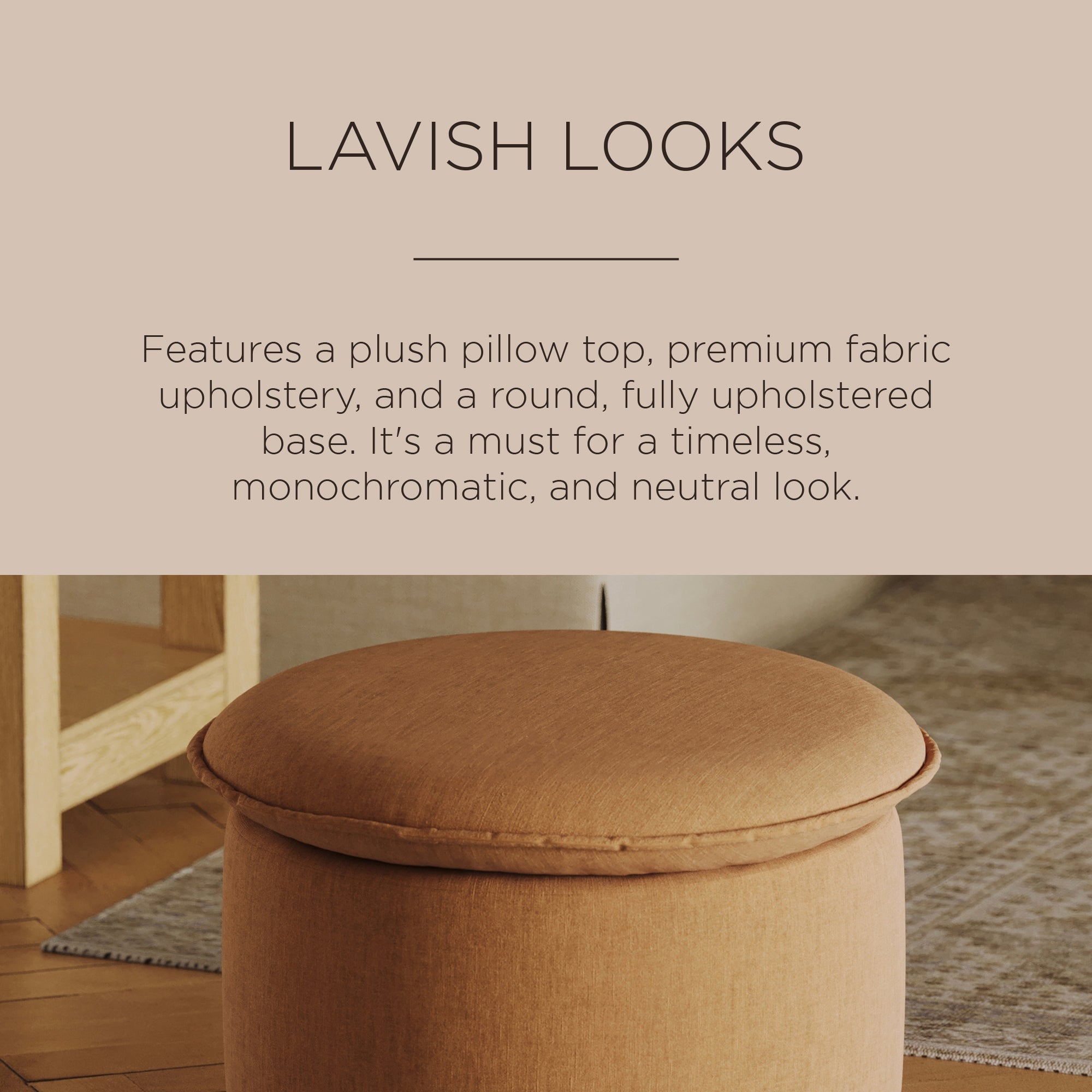 Maven Lane Lyra Contemporary Ottoman in Clay Fabric Upholstery (Open Box) - VMInnovations