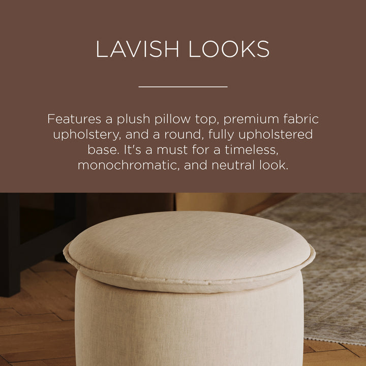 Maven Lane Lyra Contemporary Ottoman in Taupe Fabric Upholstery - VMInnovations