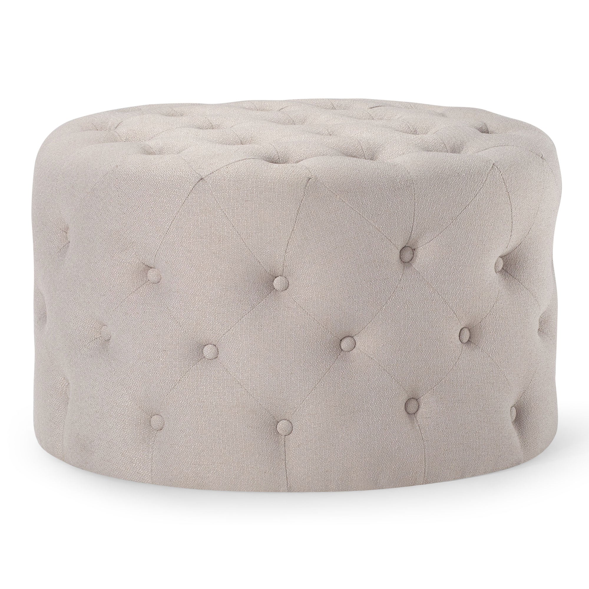 Maven Lane Marcy Traditional Round Ottoman in Dove Fabric Upholstery - VMInnovations