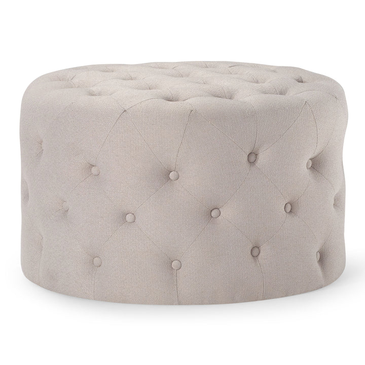 Maven Lane Marcy Traditional Round Ottoman in Dove Fabric Upholstery - VMInnovations