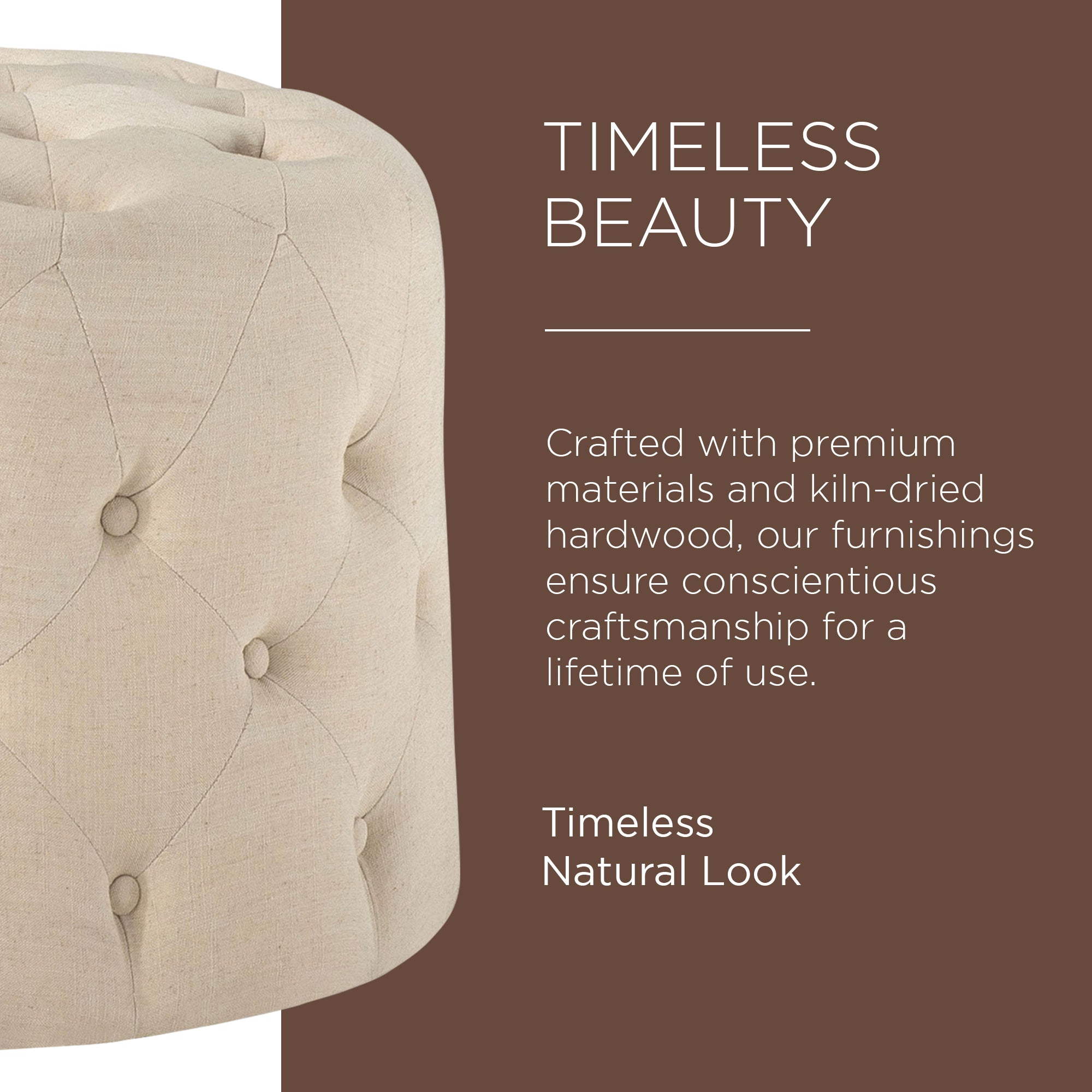 Maven Lane Marcy Traditional Round Ottoman in Taupe Fabric Upholstery - VMInnovations