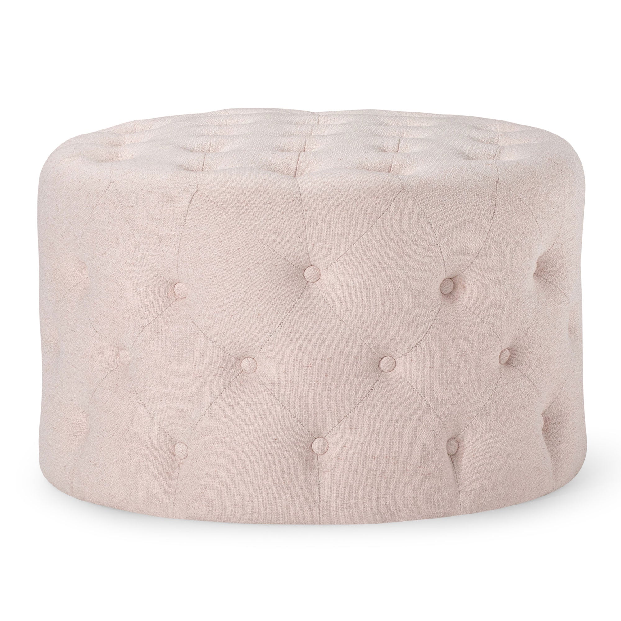 Maven Lane Marcy Traditional Round Ottoman in Cream Fabric Upholstery (Open Box) - VMInnovations