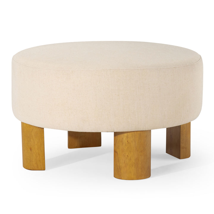 Maven Lane Celia Contemporary Upholstered Ottoman w/ Refined Natural Wood Finish - VMInnovations