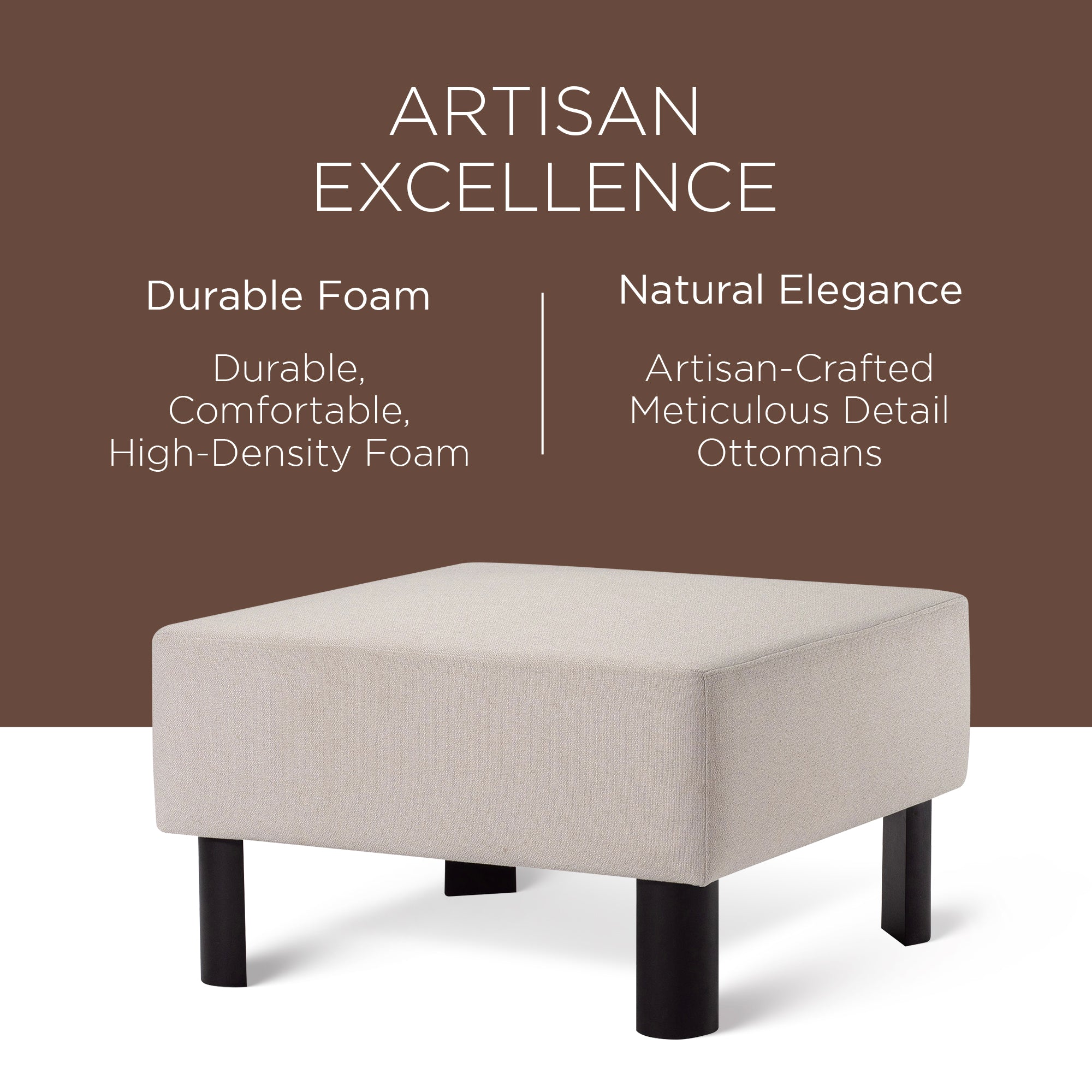 Maven Lane Lena Contemporary Upholstered Ottoman with Refined Black Wood Finish - VMInnovations