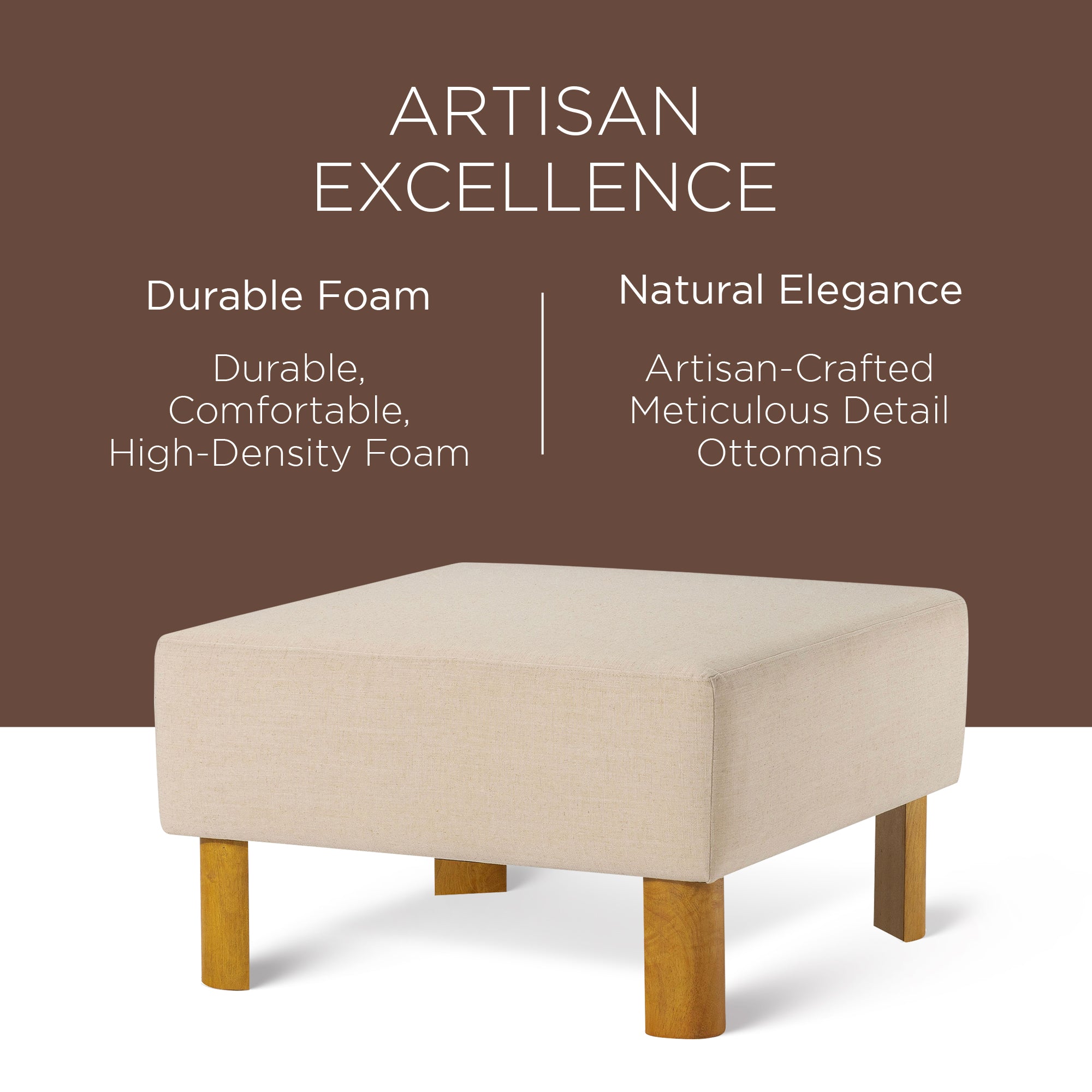 Maven Lane Lena Contemporary Upholstered Ottoman w/ Refined Natural Wood Finish - VMInnovations