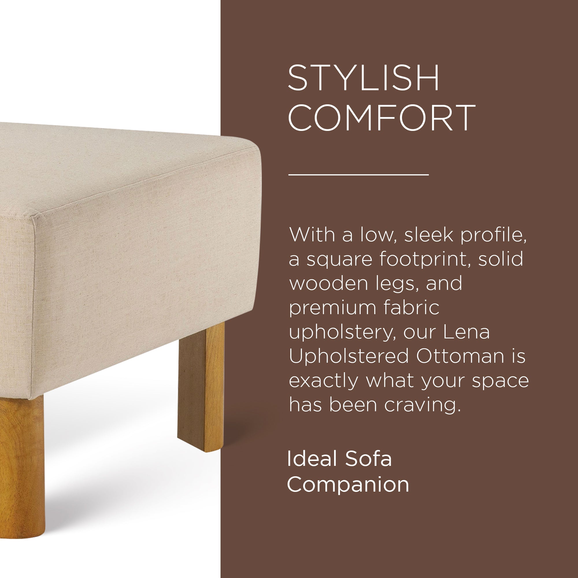 Maven Lane Lena Contemporary Upholstered Ottoman w/ Refined Natural Wood Finish - VMInnovations