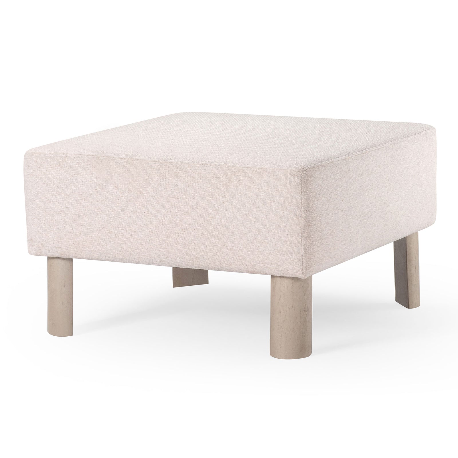 Maven Lane Lena Contemporary Upholstered Ottoman with Refined White Wood Finish - VMInnovations