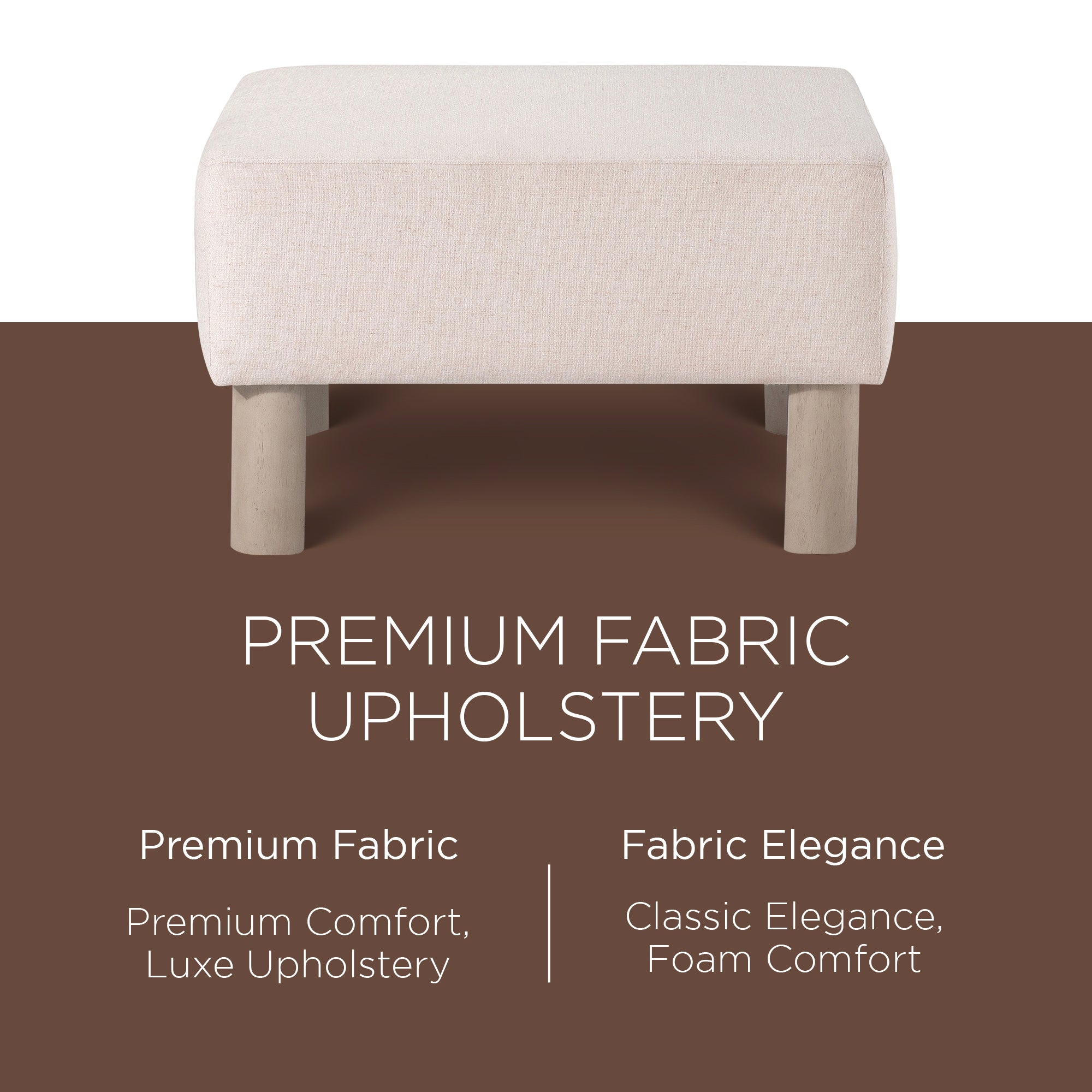 Maven Lane Lena Contemporary Upholstered Ottoman with Refined White Wood Finish - VMInnovations