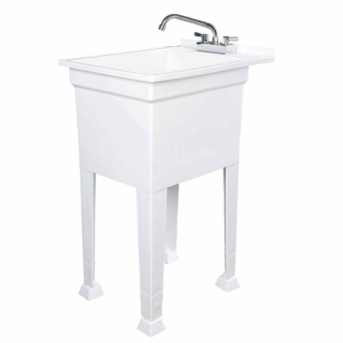 UTILITYSINKS 18” Freestanding Utility Tub Sink w/Swing Faucet, White (For Parts) - VMInnovations