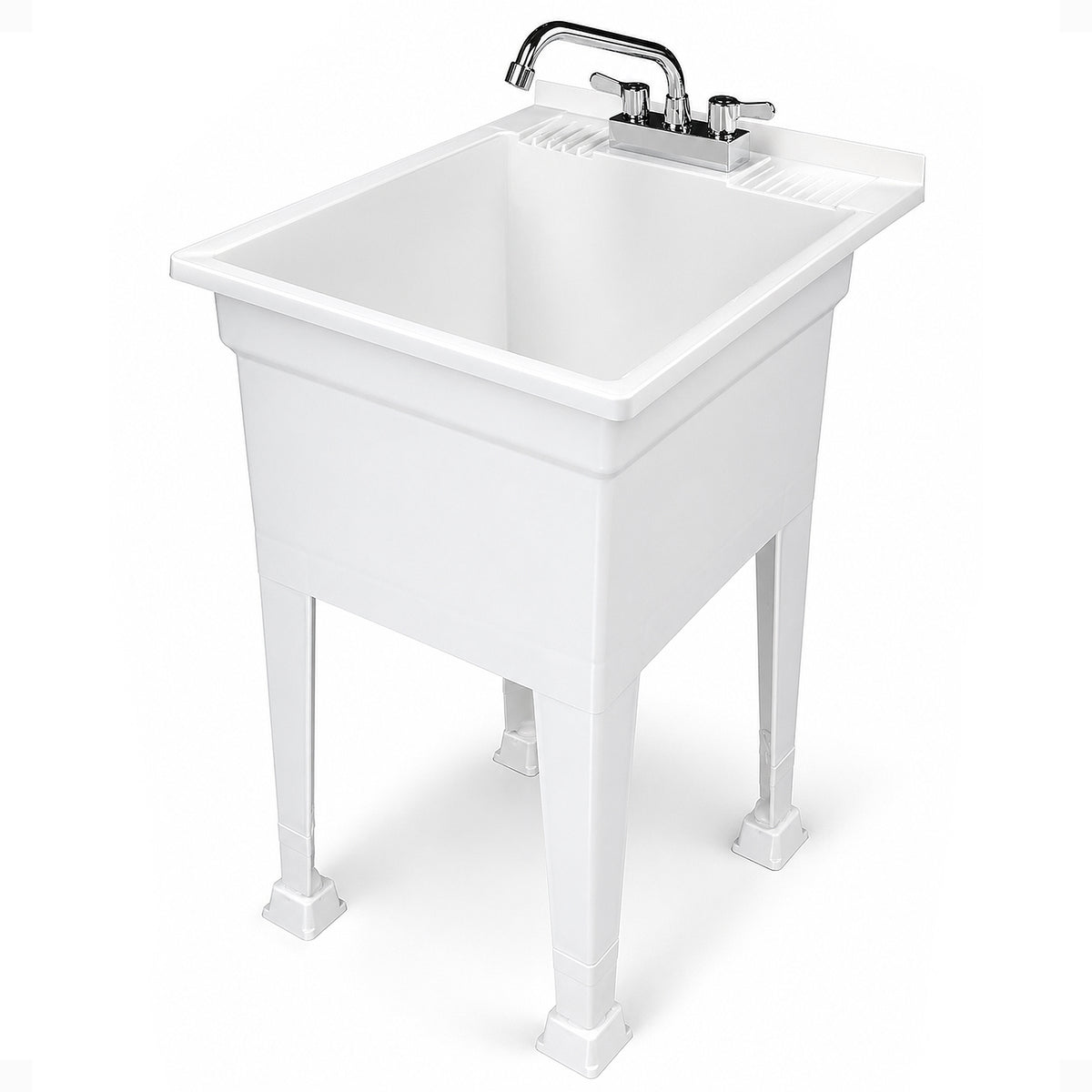 UTILITYSINKS 18” Freestanding Utility Tub Sink w/Swing Faucet, White (For Parts)