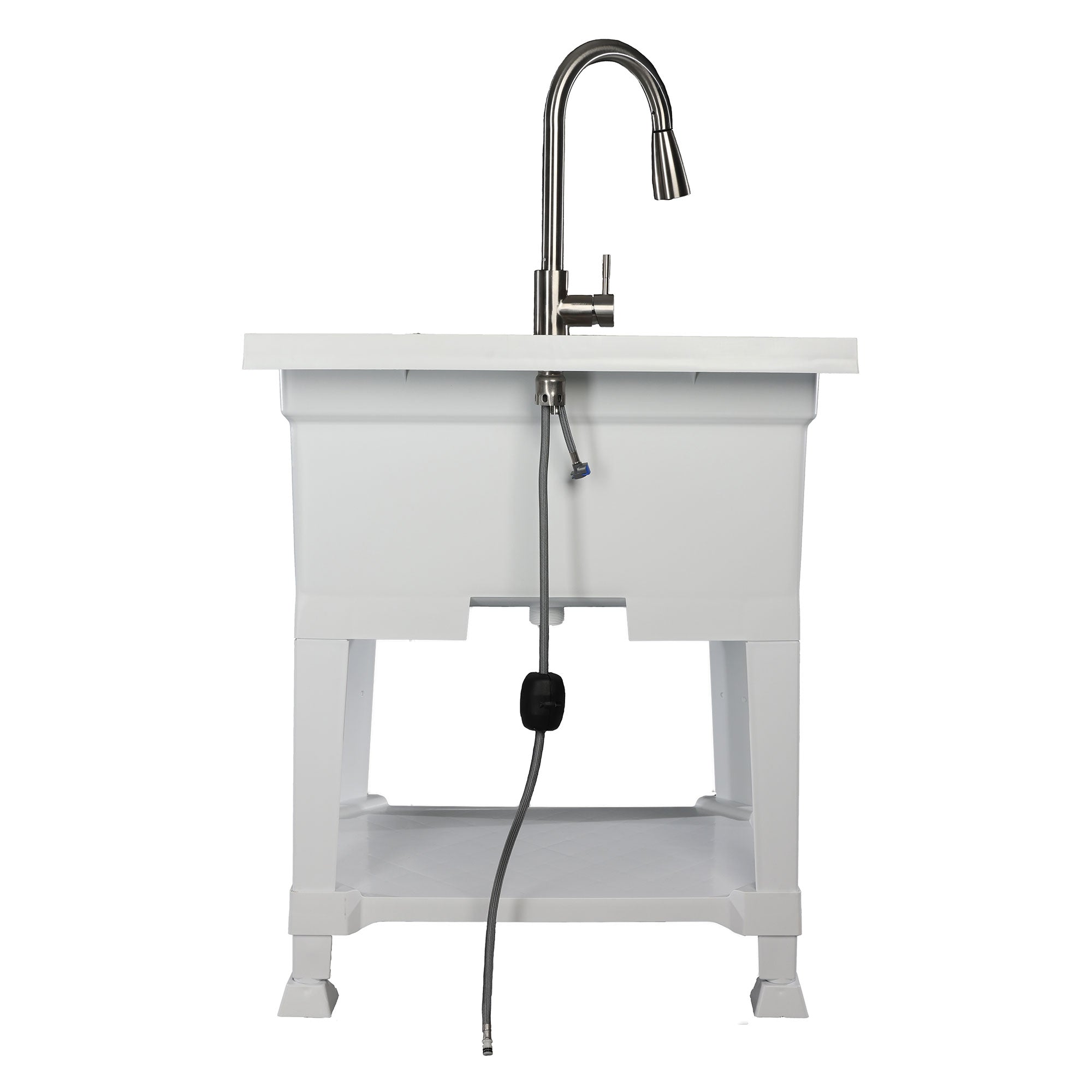 UTILITYSINKS Plastic 30” Freestanding Utility Tub Sink with Pull Faucet, White - VMInnovations