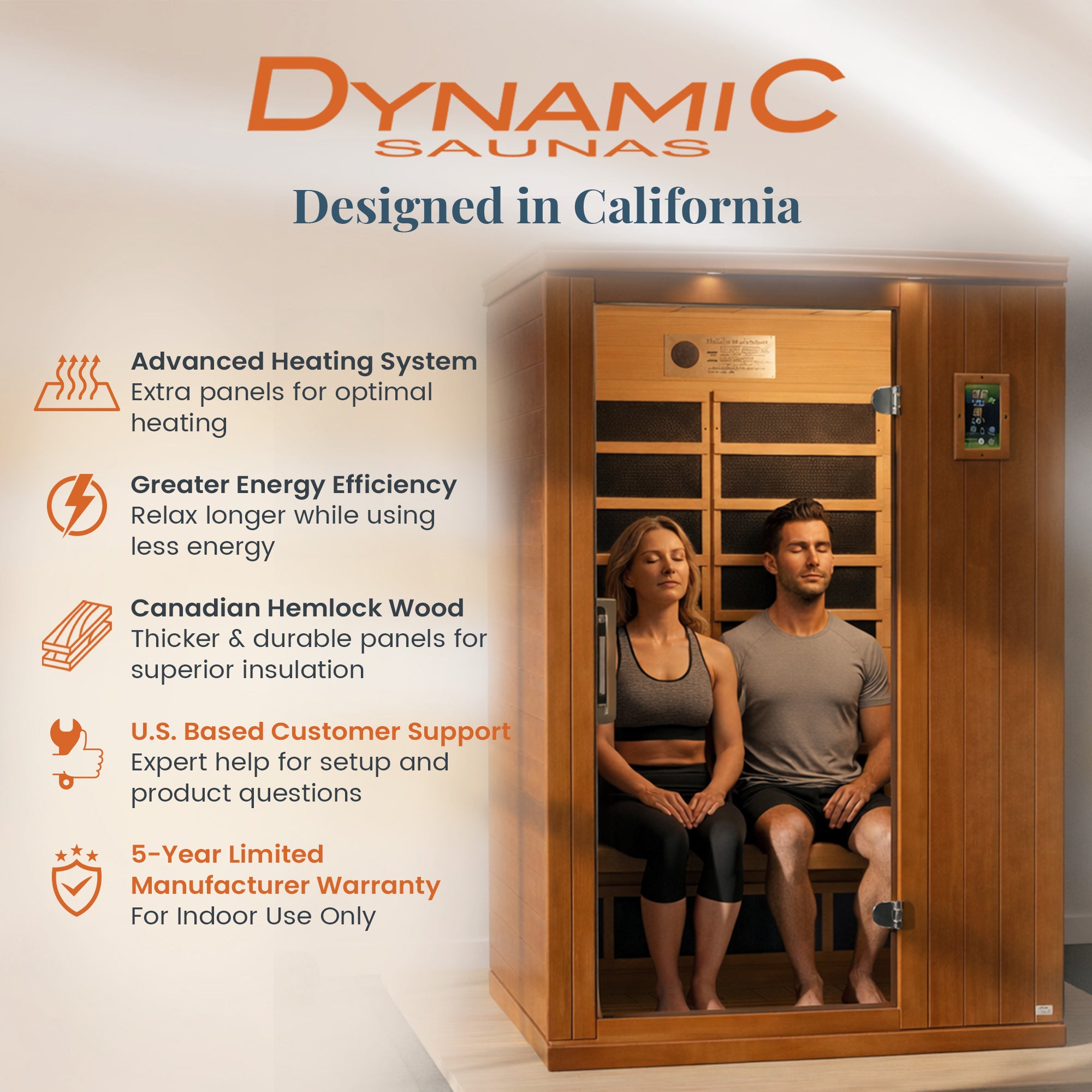 Dynamic Saunas Venice 2-Person Low EMF FAR Infrared Sauna, Canadian Hemlock Wood - VMInnovations