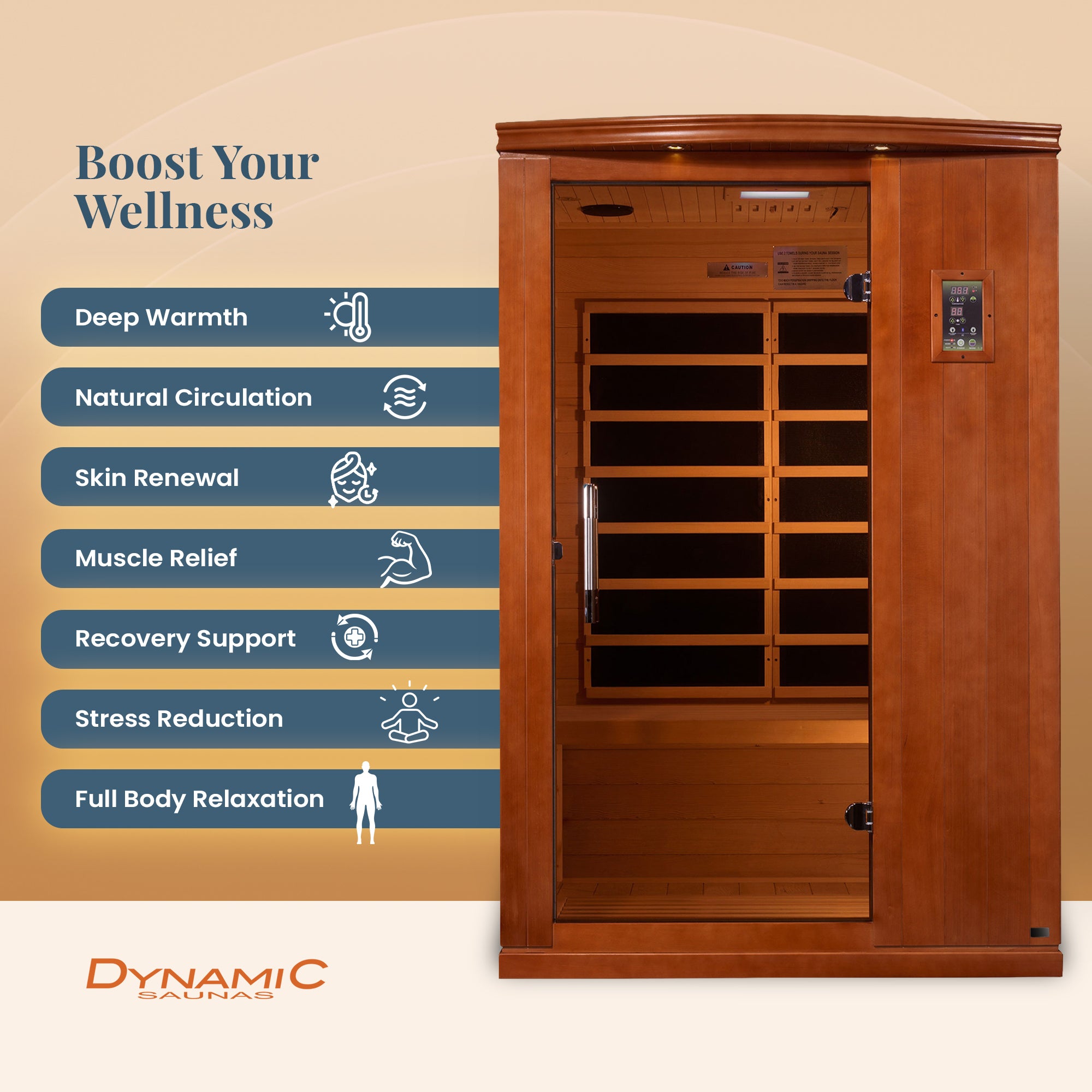Dynamic Saunas Venice 2-Person Low EMF FAR Infrared Sauna, Canadian Hemlock Wood - VMInnovations