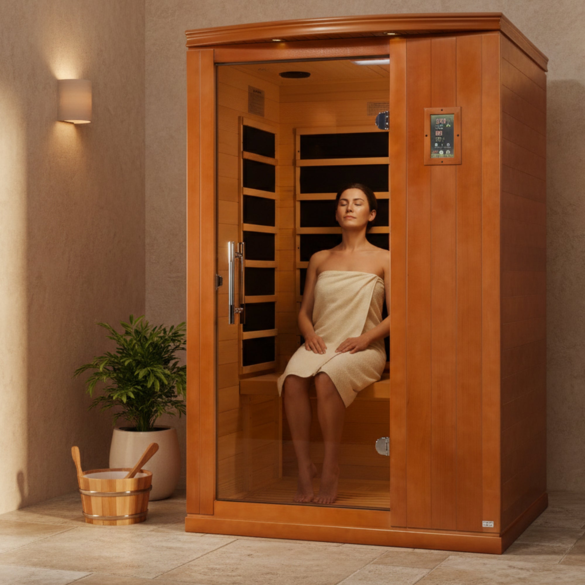 Dynamic Saunas Venice 2-Person Low EMF FAR Infrared Sauna, Canadian Hemlock Wood - VMInnovations