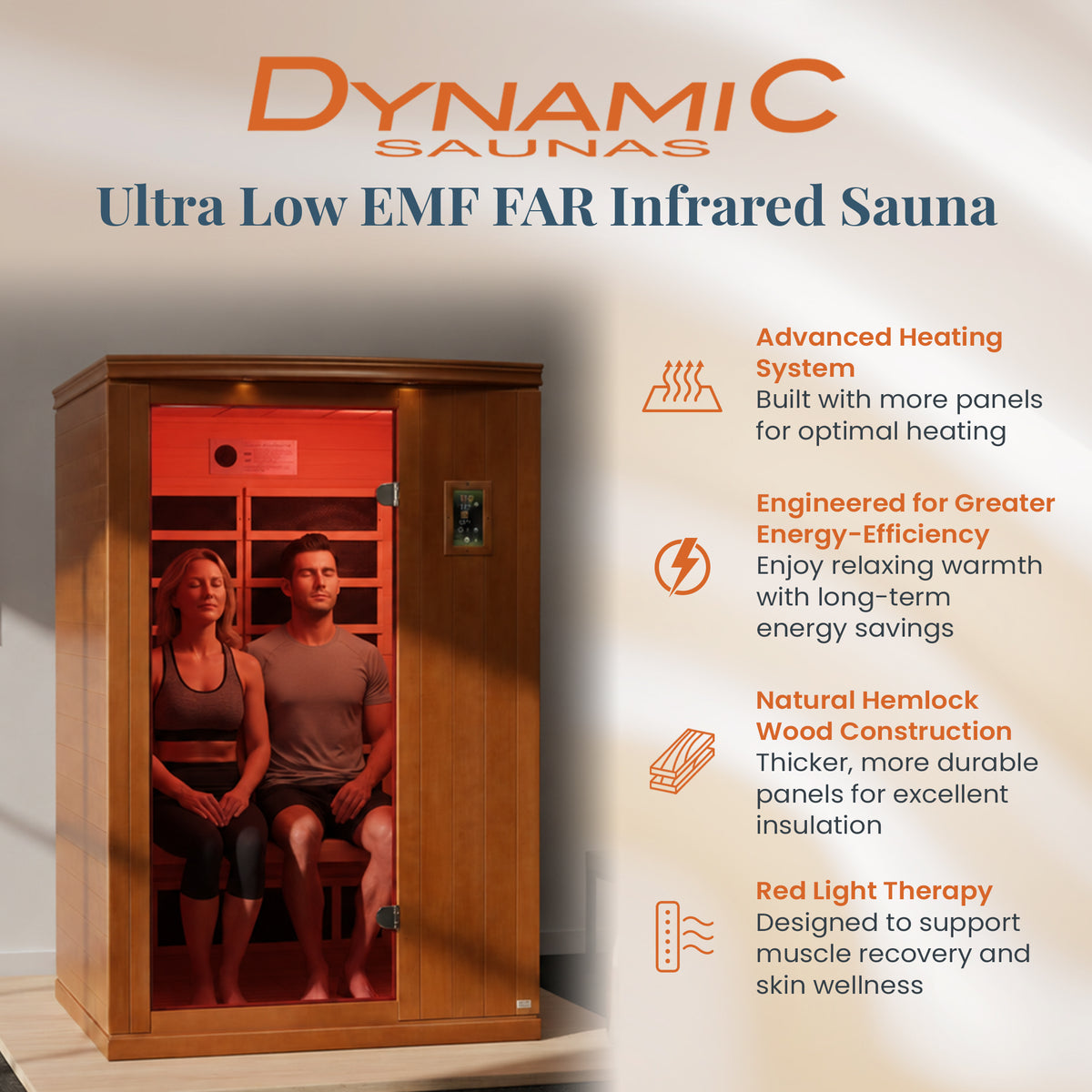 Dynamic Saunas Venice 2-Person Low EMF FAR Infrared Sauna, Canadian Hemlock Wood