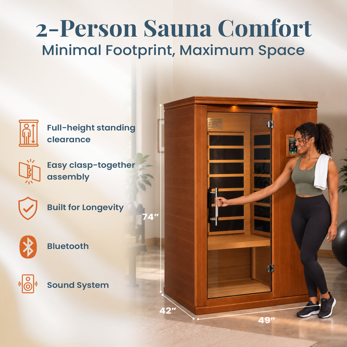 Dynamic Saunas Venice 2-Person Low EMF FAR Infrared Sauna, Canadian Hemlock Wood