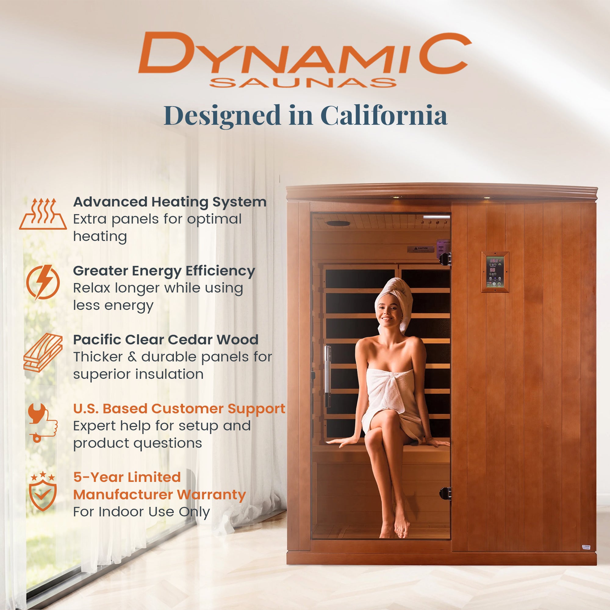 Dynamic Saunas Madrid Elite 3 Person Ultra Low EMF Infrared Lighting Home Sauna
