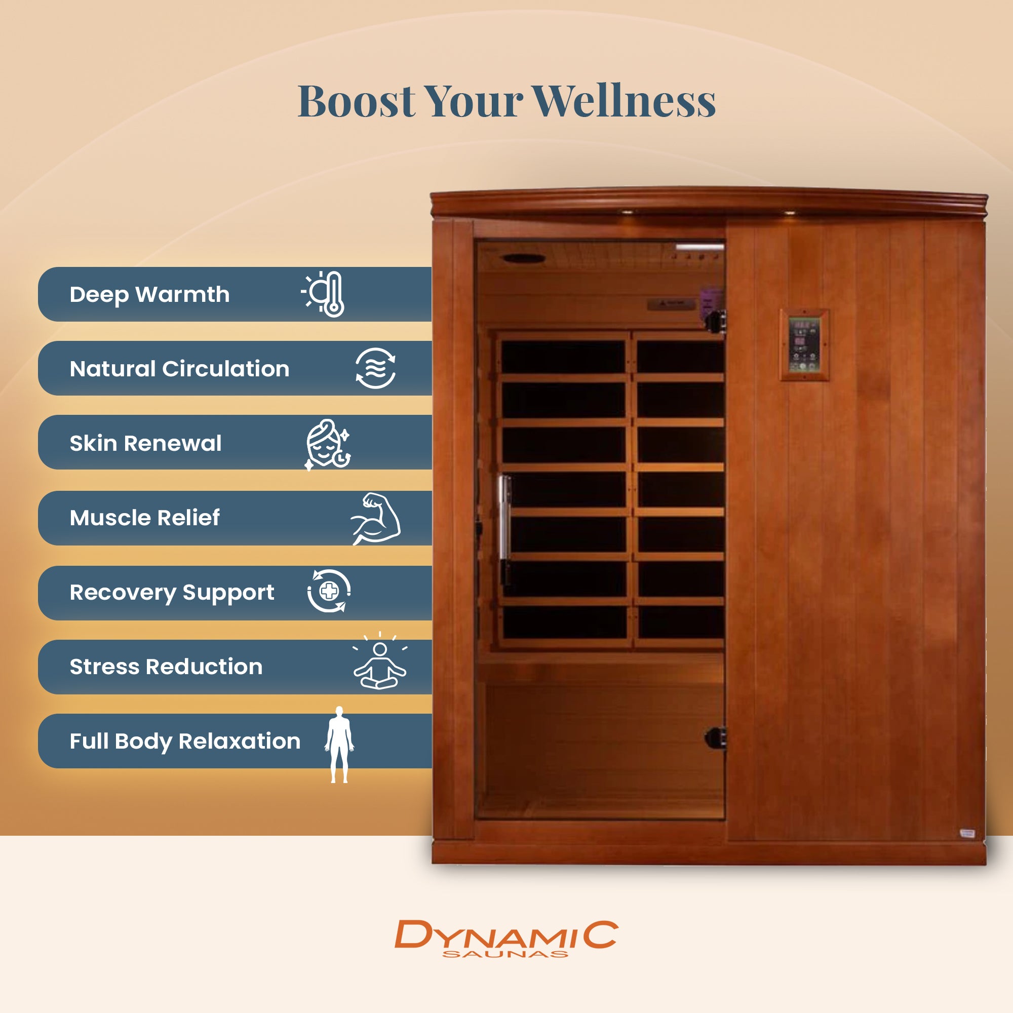 Dynamic Saunas Madrid Elite 3 Person Ultra Low EMF Infrared Lighting Home Sauna