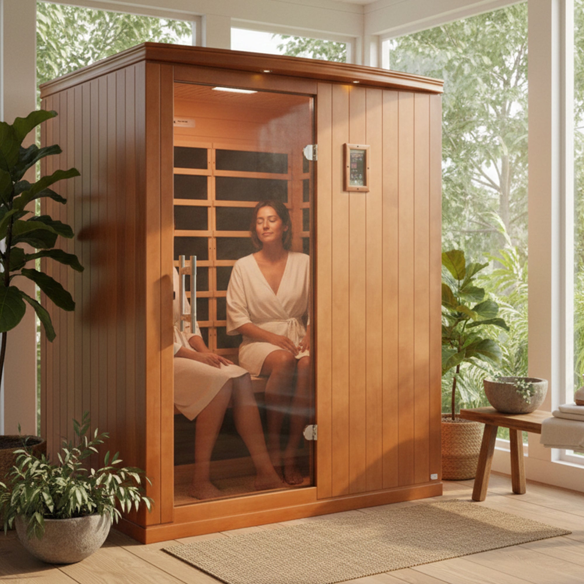 Dynamic Saunas Madrid Elite 3 Person Ultra Low EMF Infrared Lighting Home Sauna