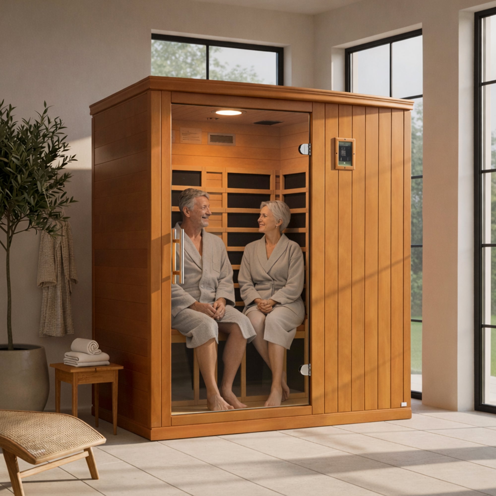 Dynamic Saunas Madrid Elite 3 Person Ultra Low EMF Infrared Lighting Home Sauna