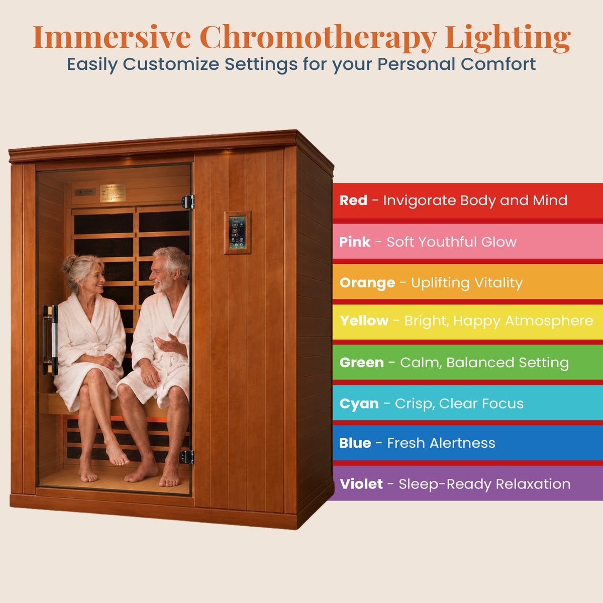 Dynamic Saunas Madrid Elite 3 Person Ultra Low EMF Infrared Lighting Home Sauna
