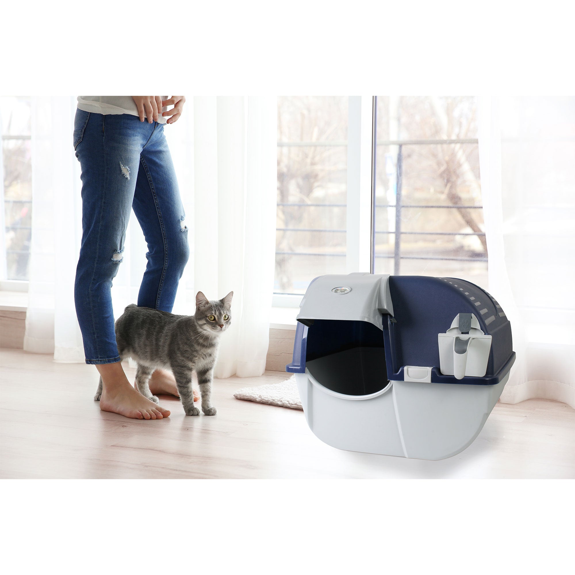 Omega Paw Roll N Clean Complete Self Cleaning Litter Box & 100 Bags, Blue (Used) - VMInnovations