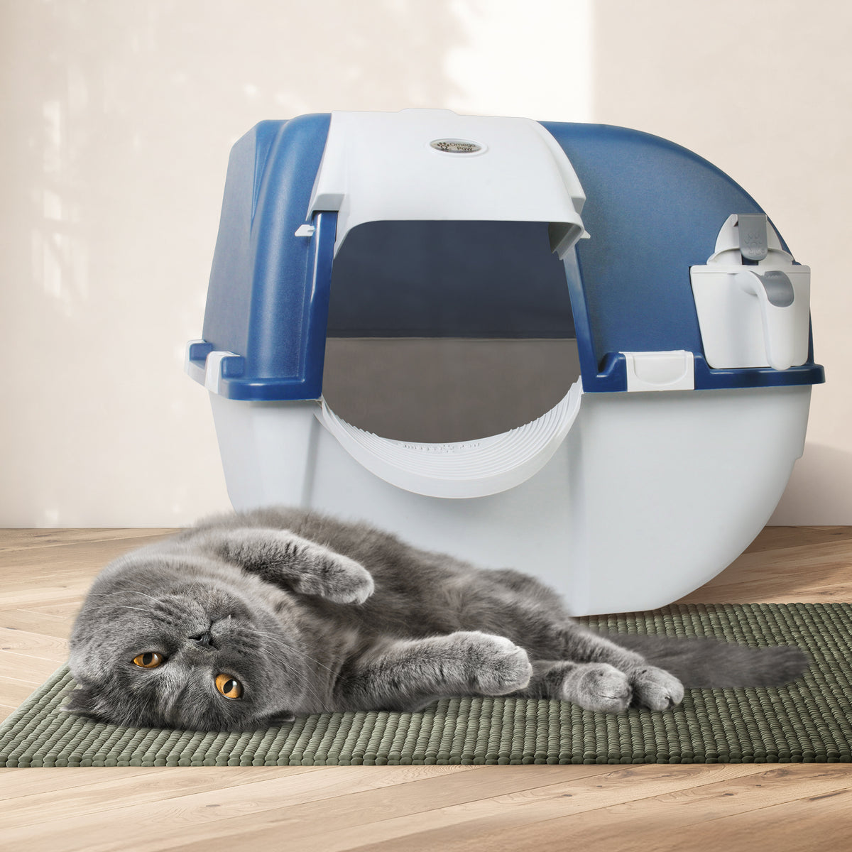 Omega Paw Roll N Clean Complete Self Cleaning Litter Box and 100 Bags, Blue