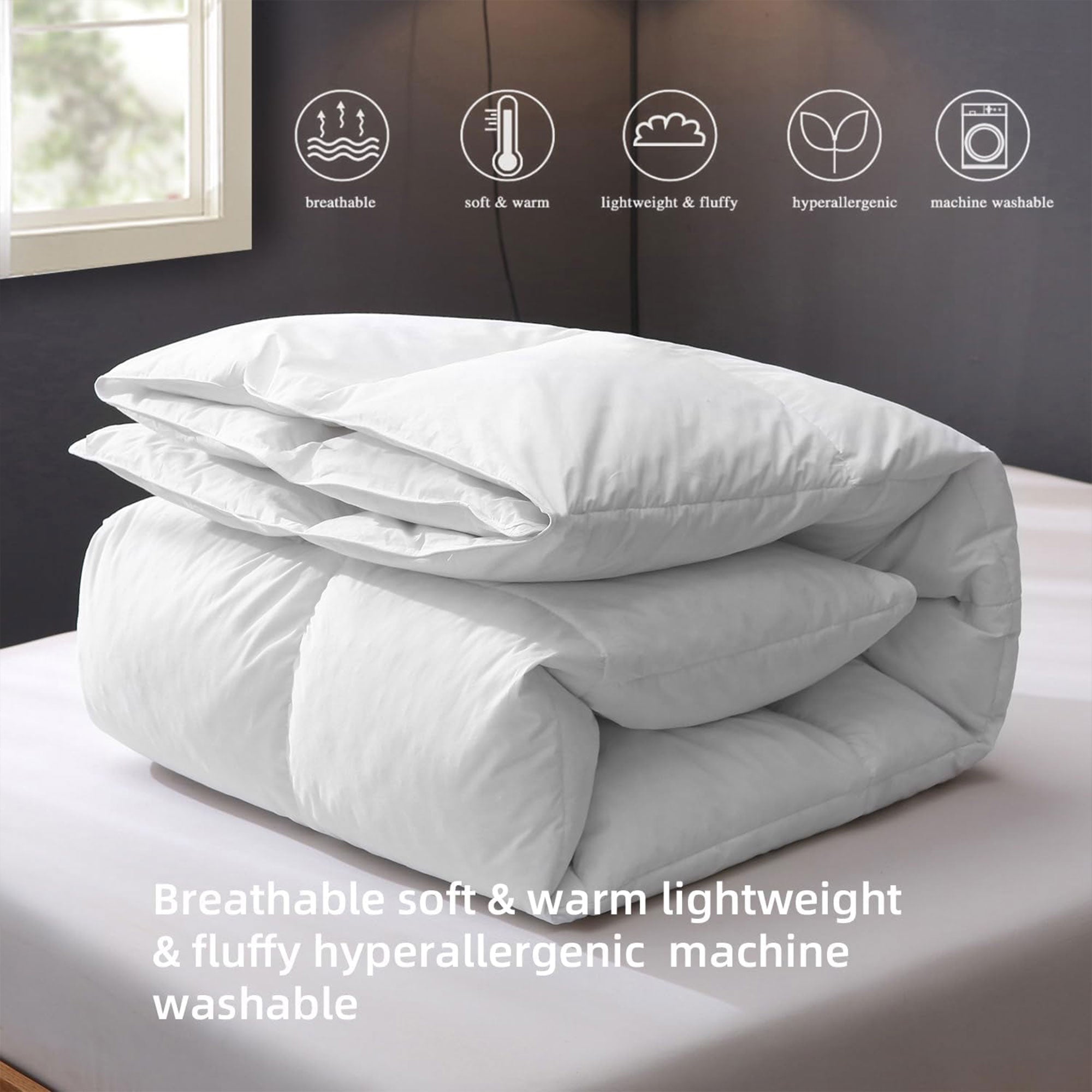 BPC 90x90” Queen Sized Lightweight Feathers Down Comforter, White (Open Box) - VMInnovations