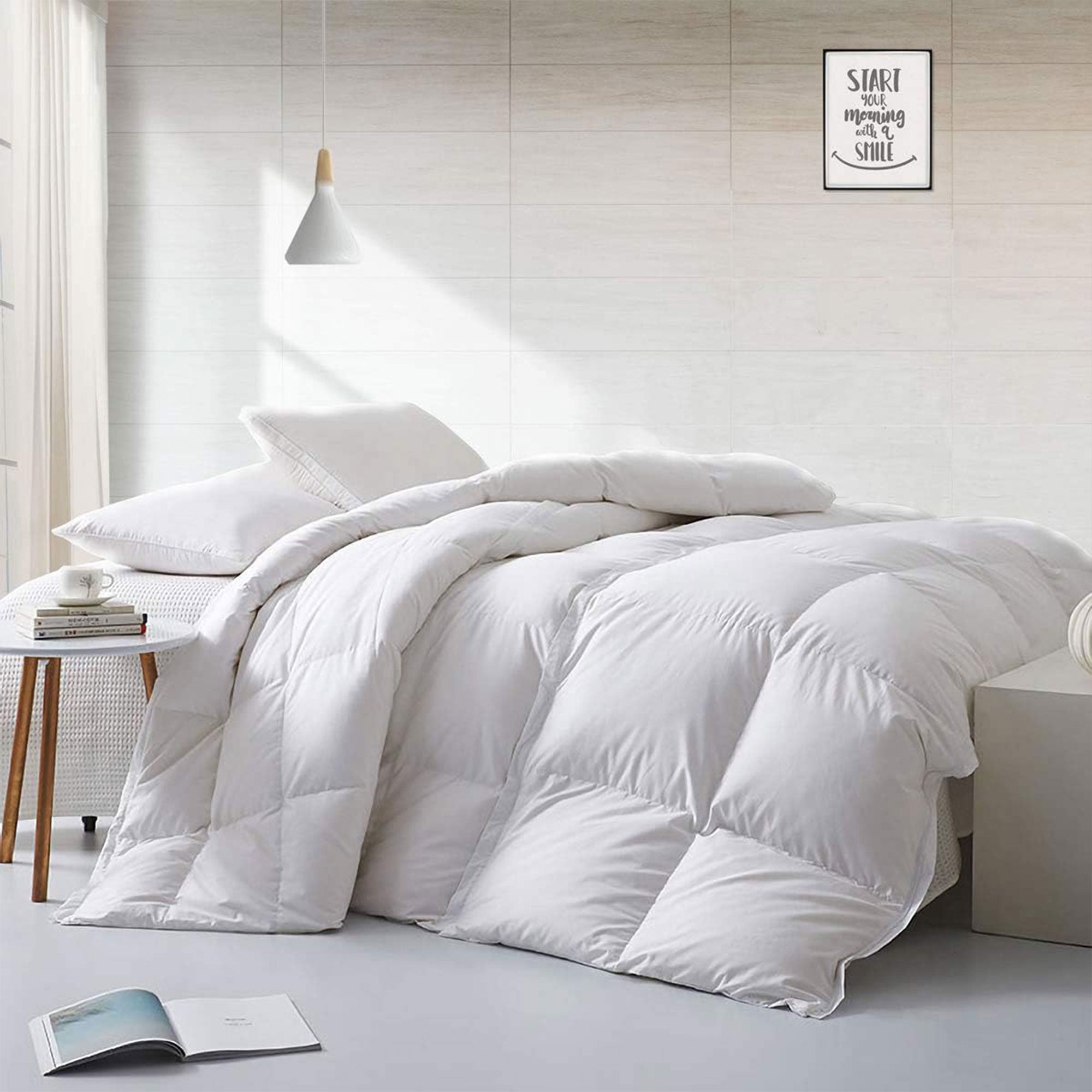 APSMILE 90 x 106 In King Sized Feathers Down Cotton Comforter, White (Open Box) - VMInnovations