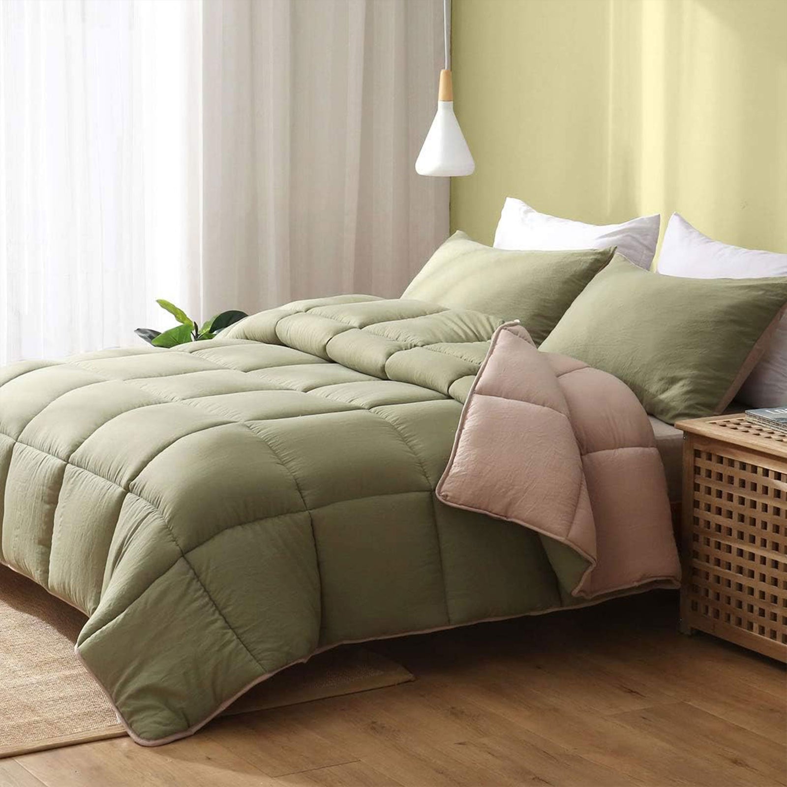 APSMILE Reversible All Season Down Alternative Full Queen Comforter, Green/Brown - VMInnovations