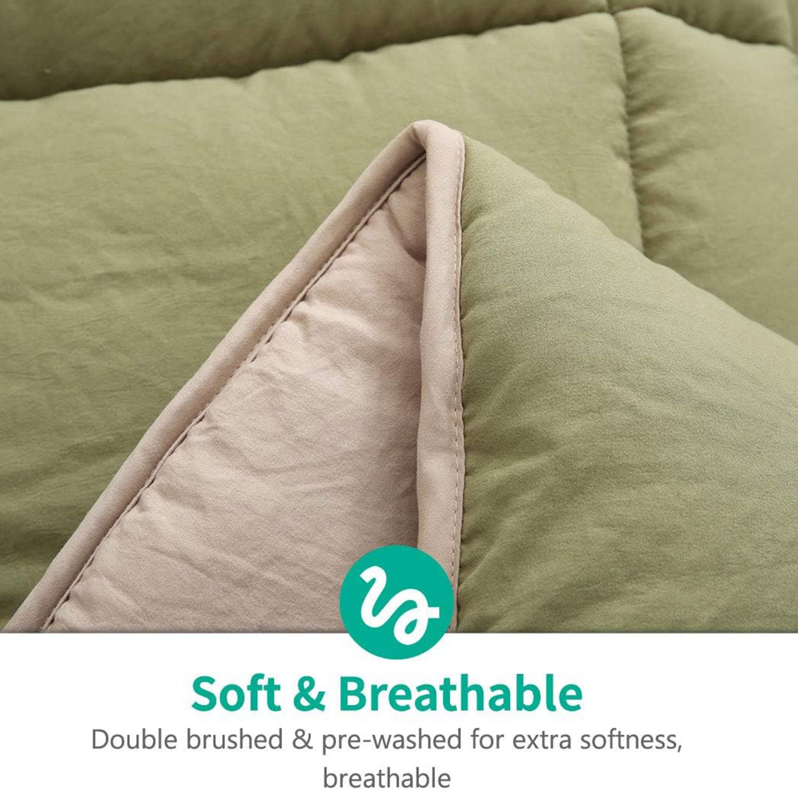 APSMILE Reversible All Season Down Alternative Full Queen Comforter, Green/Brown - VMInnovations