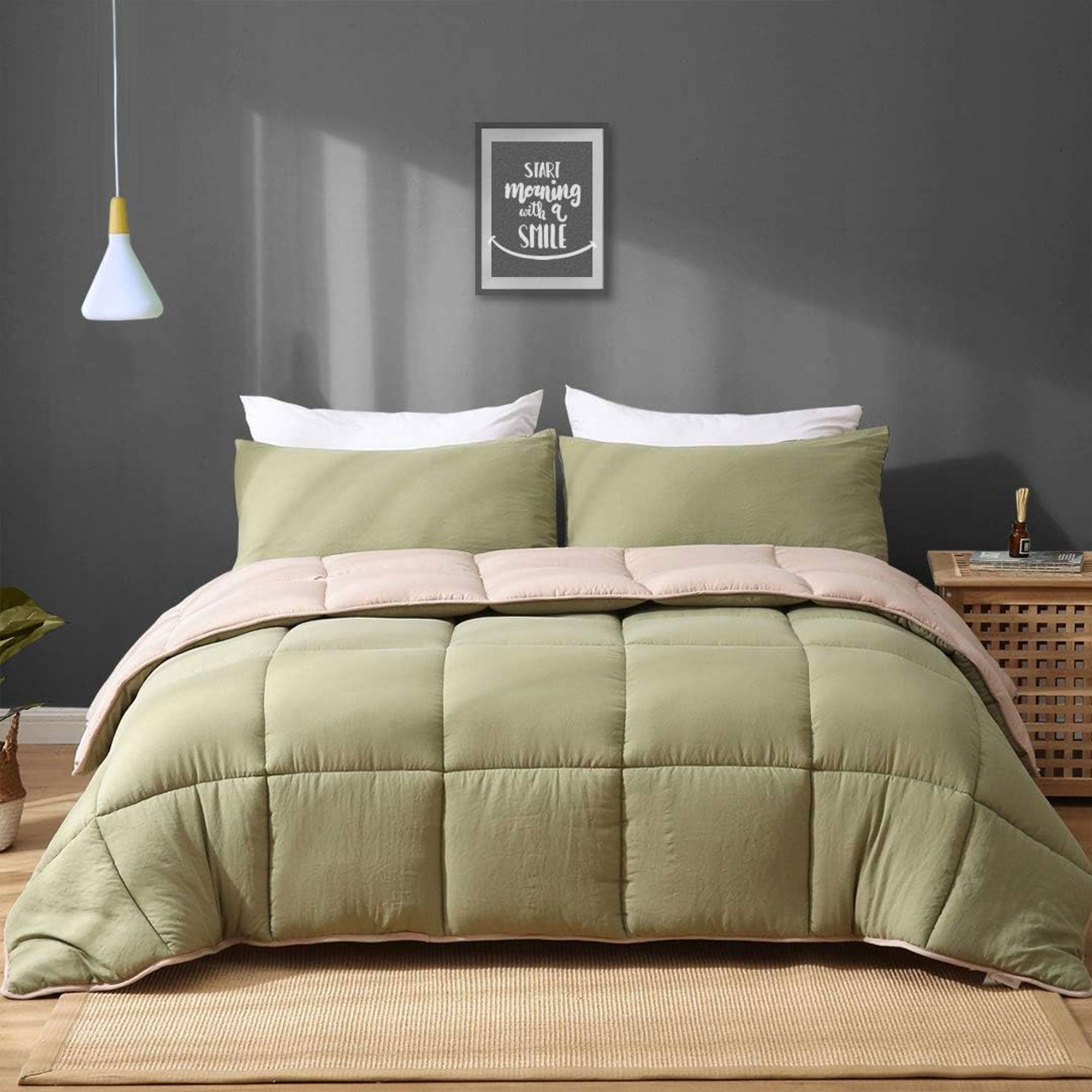 APSMILE Reversible All Season Down Full Queen Comforter, Green/Brown (Used) - VMInnovations
