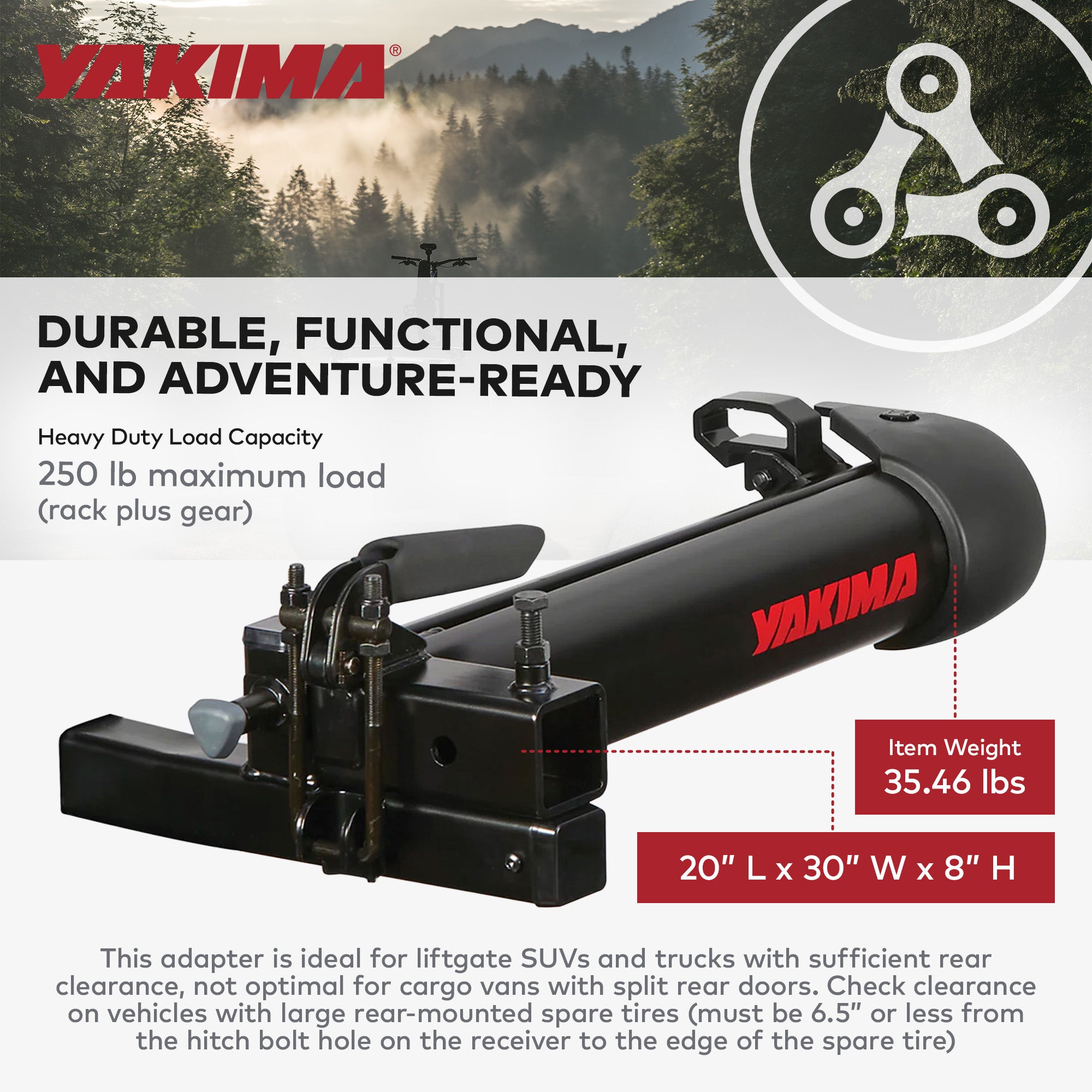 Yakima Hitch Mount Swing Away Rack Adapter for 2 Inch Receivers, Black(Open Box)