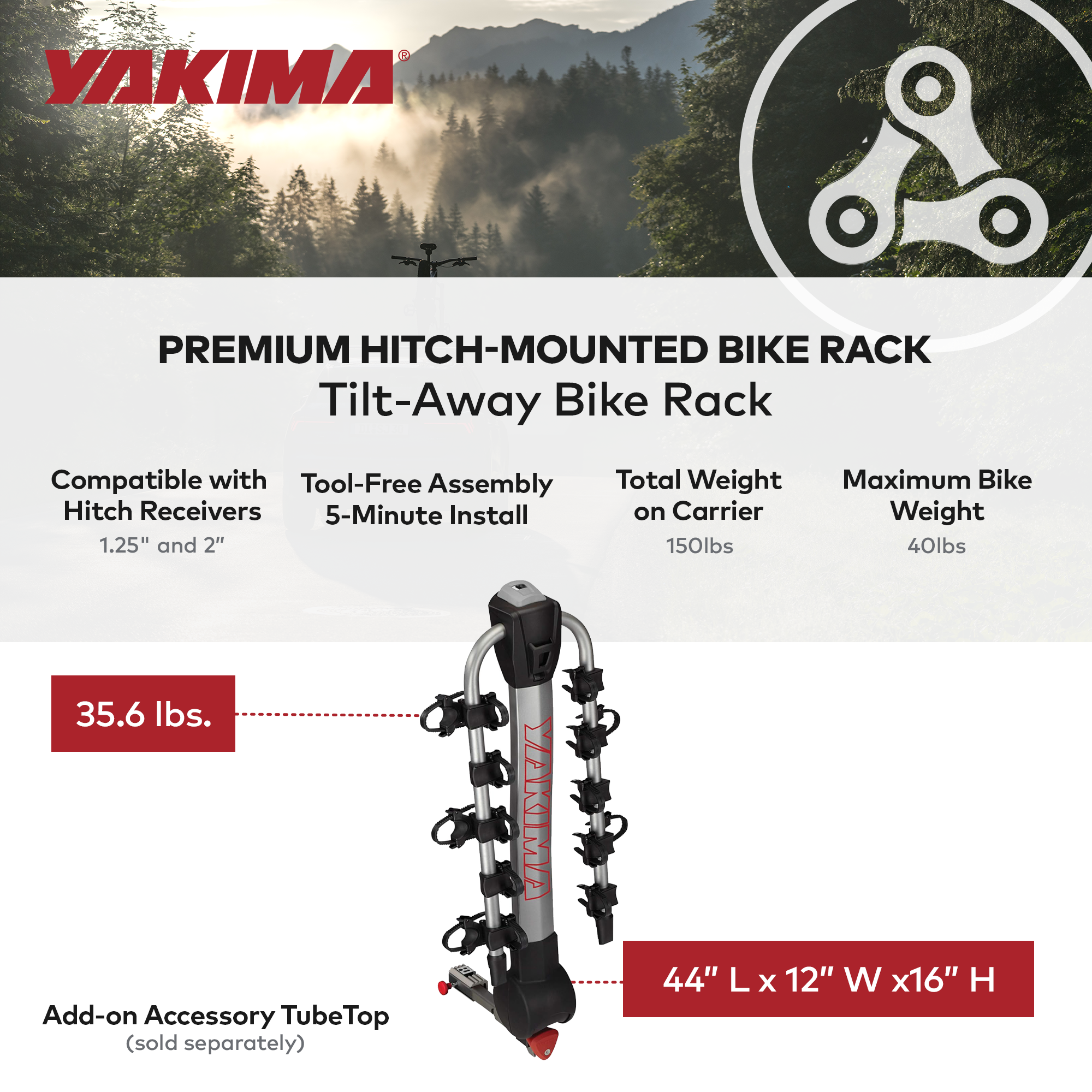 Yakima Tilt Away Hitch Bike Rack Holds 5 Bikes for Cars, SUVs, Trucks (Open Box)