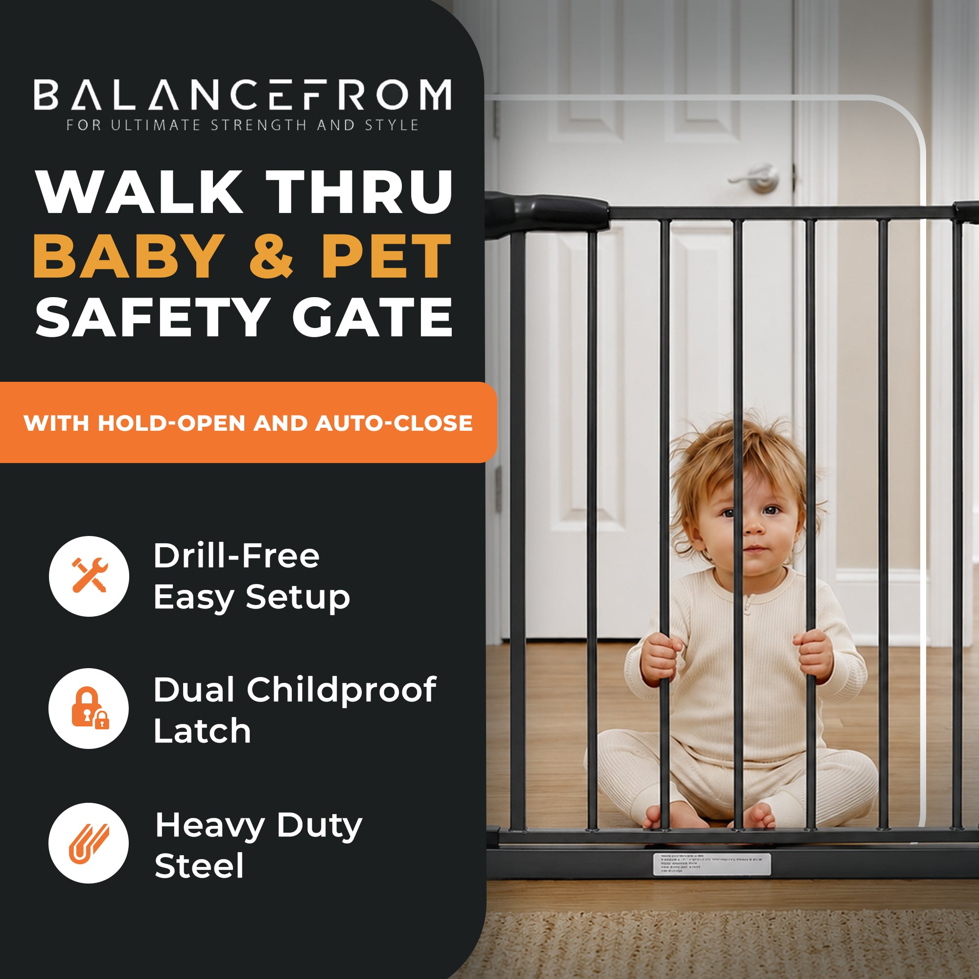 BalanceFrom Walk-Thru Safety Gate for Baby and Pets, 29.1-33.8"W, 30"H, Graphite