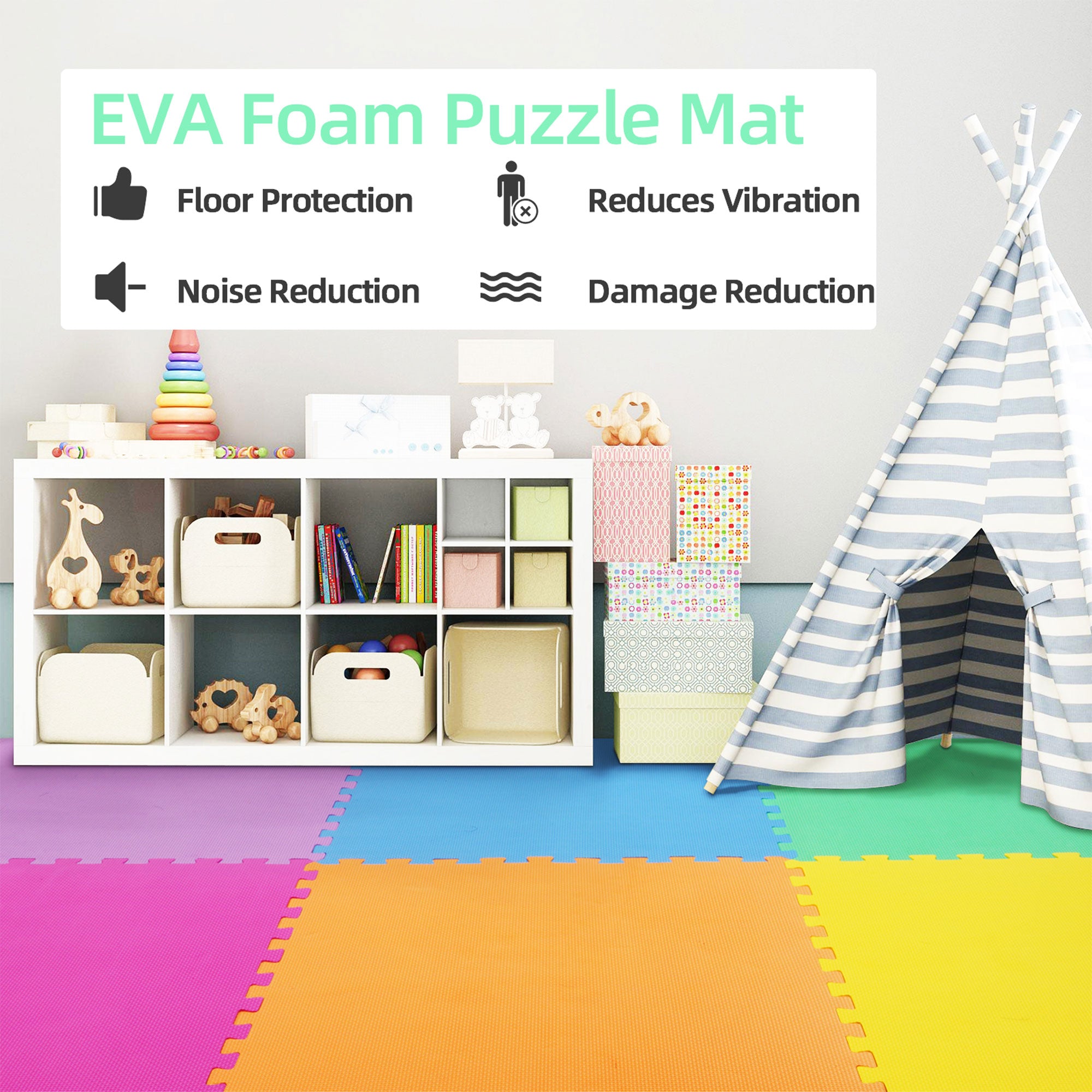 BalanceFrom 144 Sq Ft Interlocking EVA Foam Exercise Mat Tiles, Multi (Used) - VMInnovations