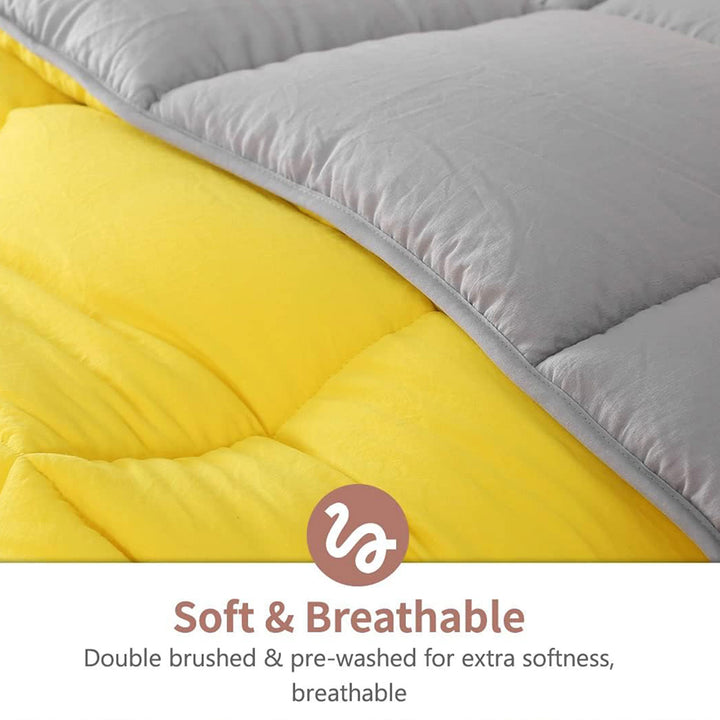 APSMILE Reversible Full/Queen Ultra Soft Microfiber Bed Comforter, Yellow/Gray - VMInnovations