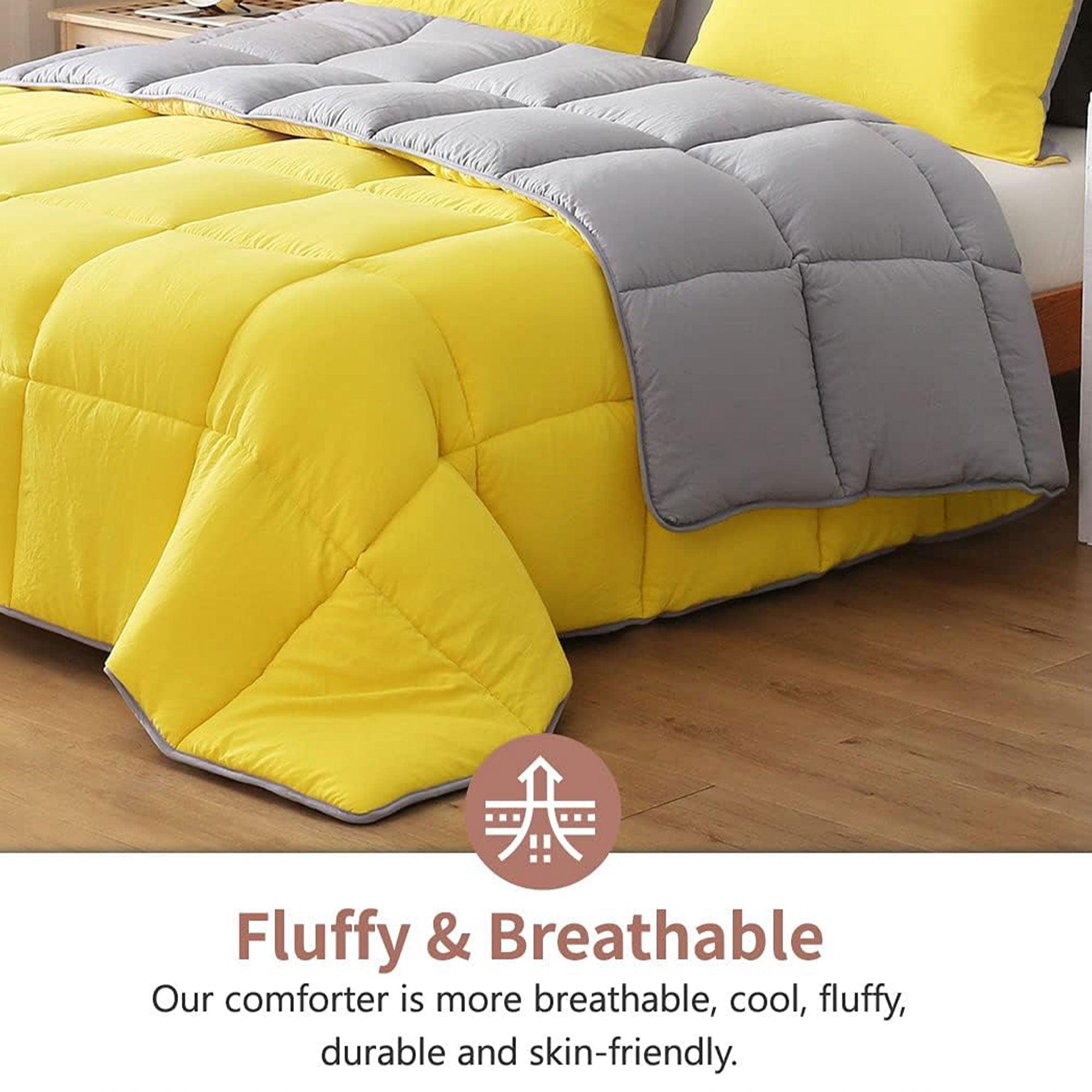 APSMILE Reversible King Ultra Soft Fluffy Bed Comforter, Yellow/Gray (Open Box) - VMInnovations