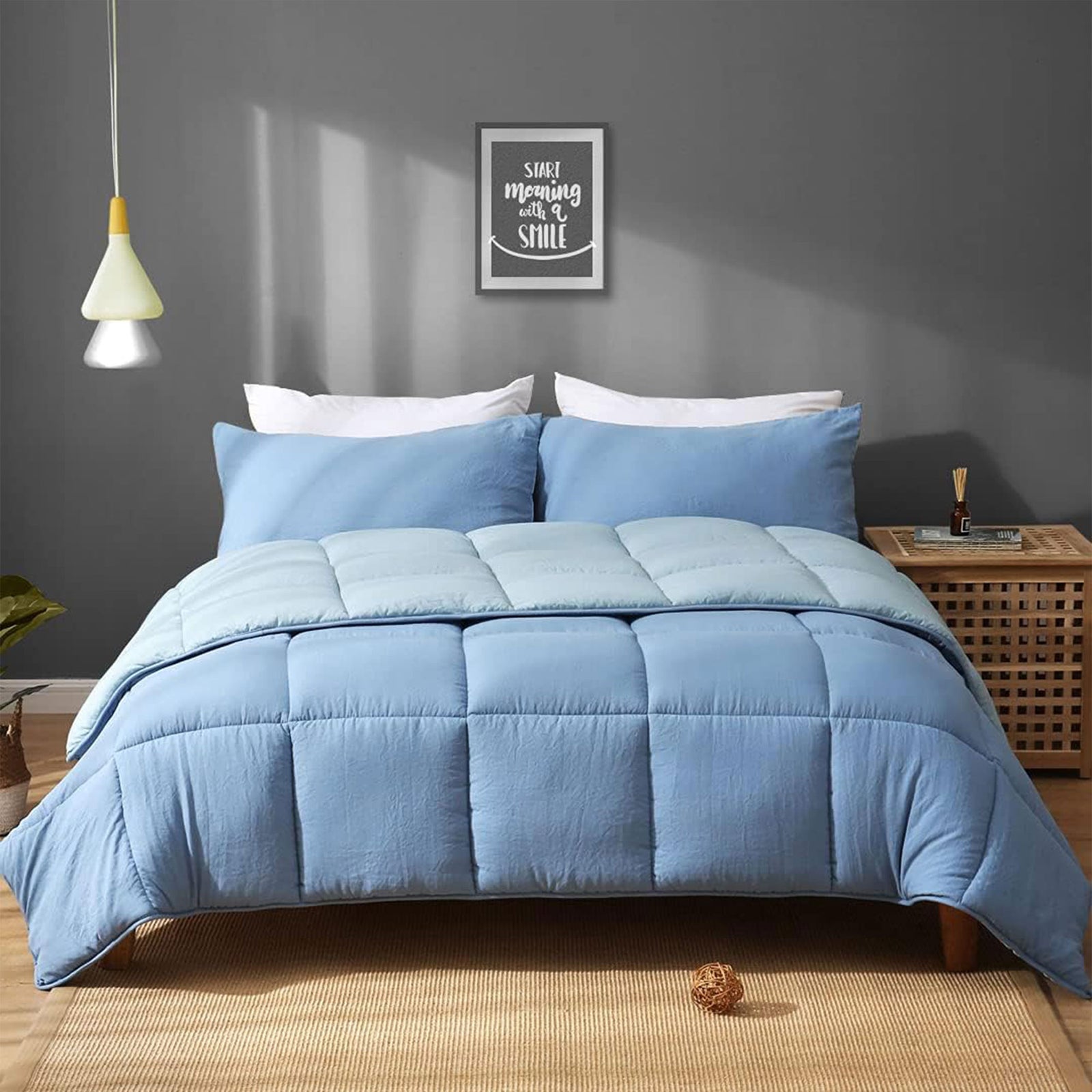 APSMILE Reversible All Season Down Alternative Full Queen Comforter, Light Blue - VMInnovations